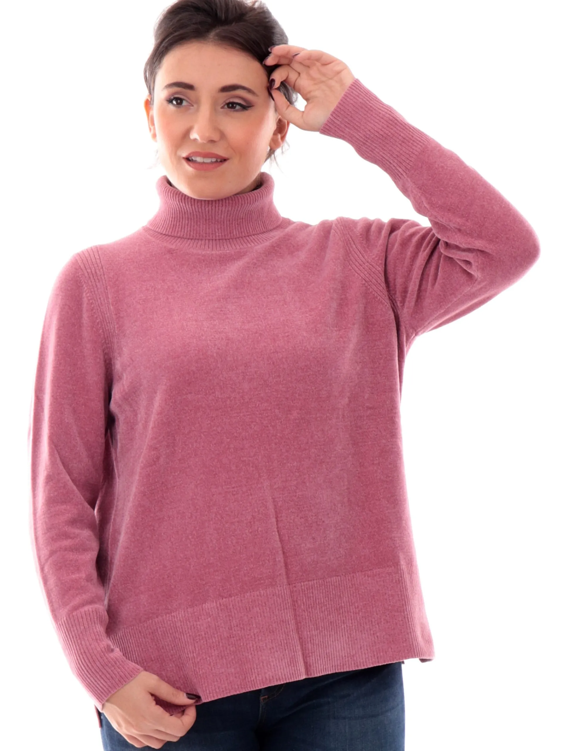 RRD Maglie*Maglione dolcevita velluto rosa da donna Velvet Vent Turtleneck Wom W24631