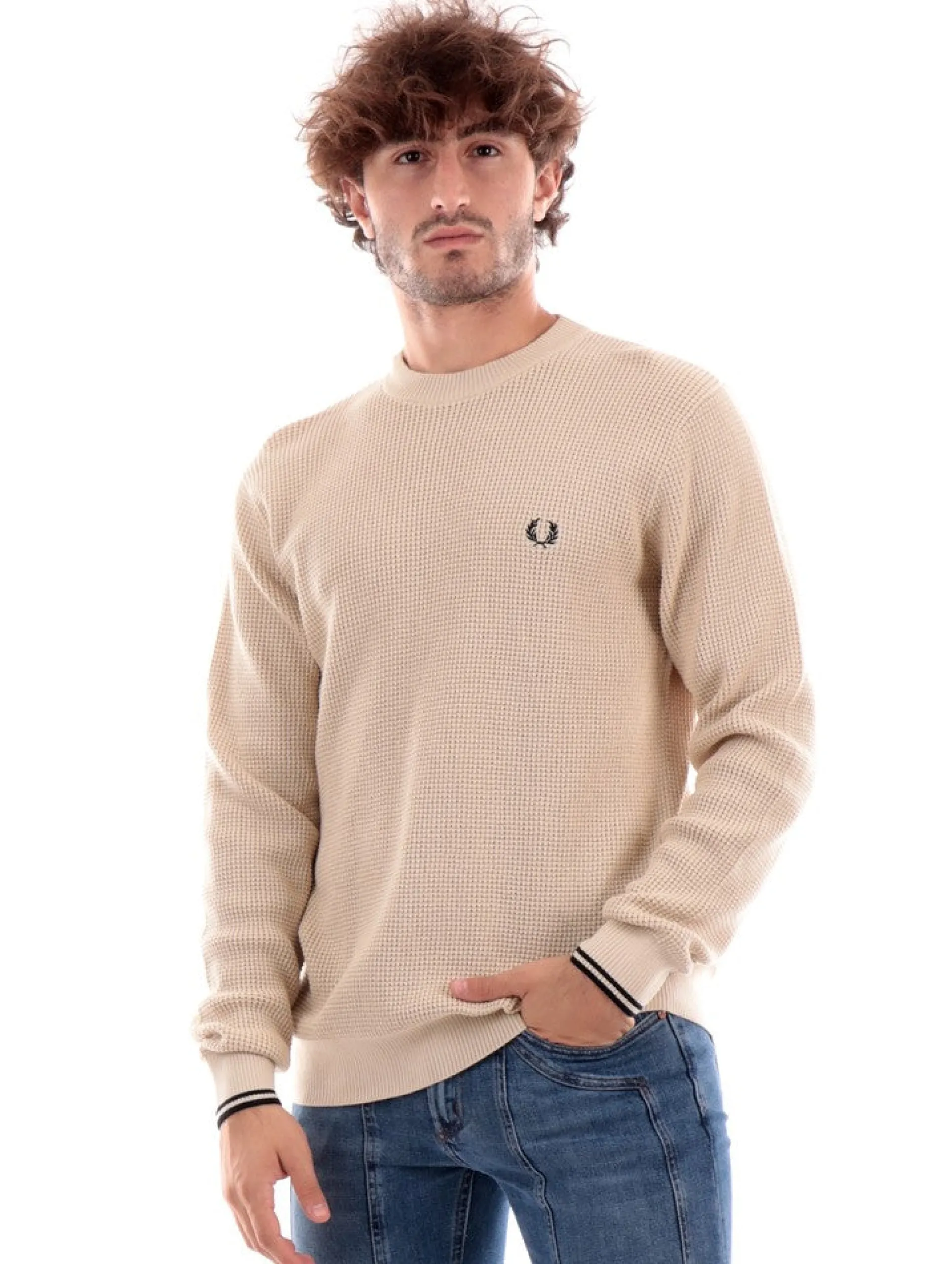 FRED PERRY Maglie*Maglione beige da uomo Waffle Stitch K65076