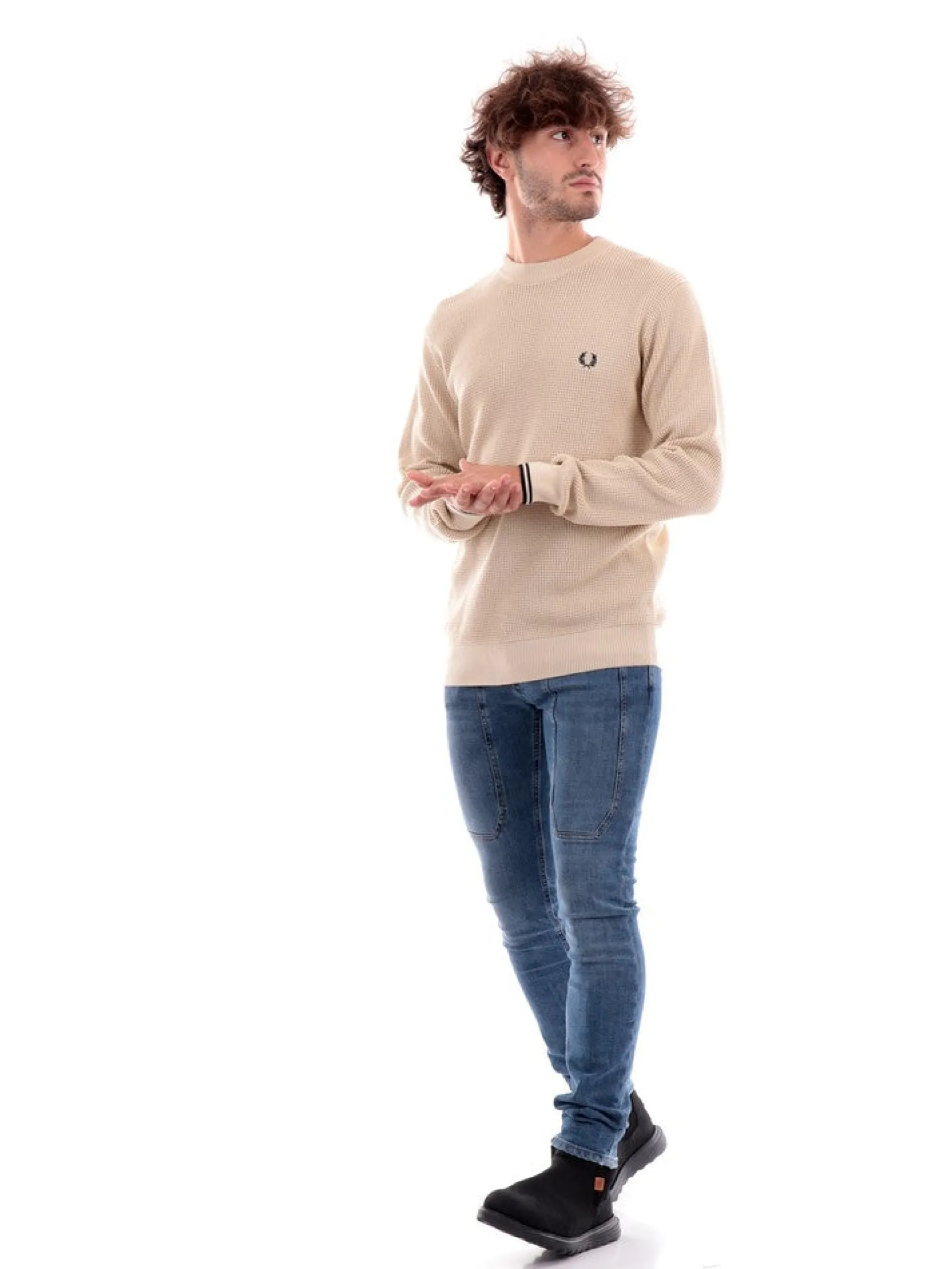 FRED PERRY Maglie*Maglione beige da uomo Waffle Stitch K65076