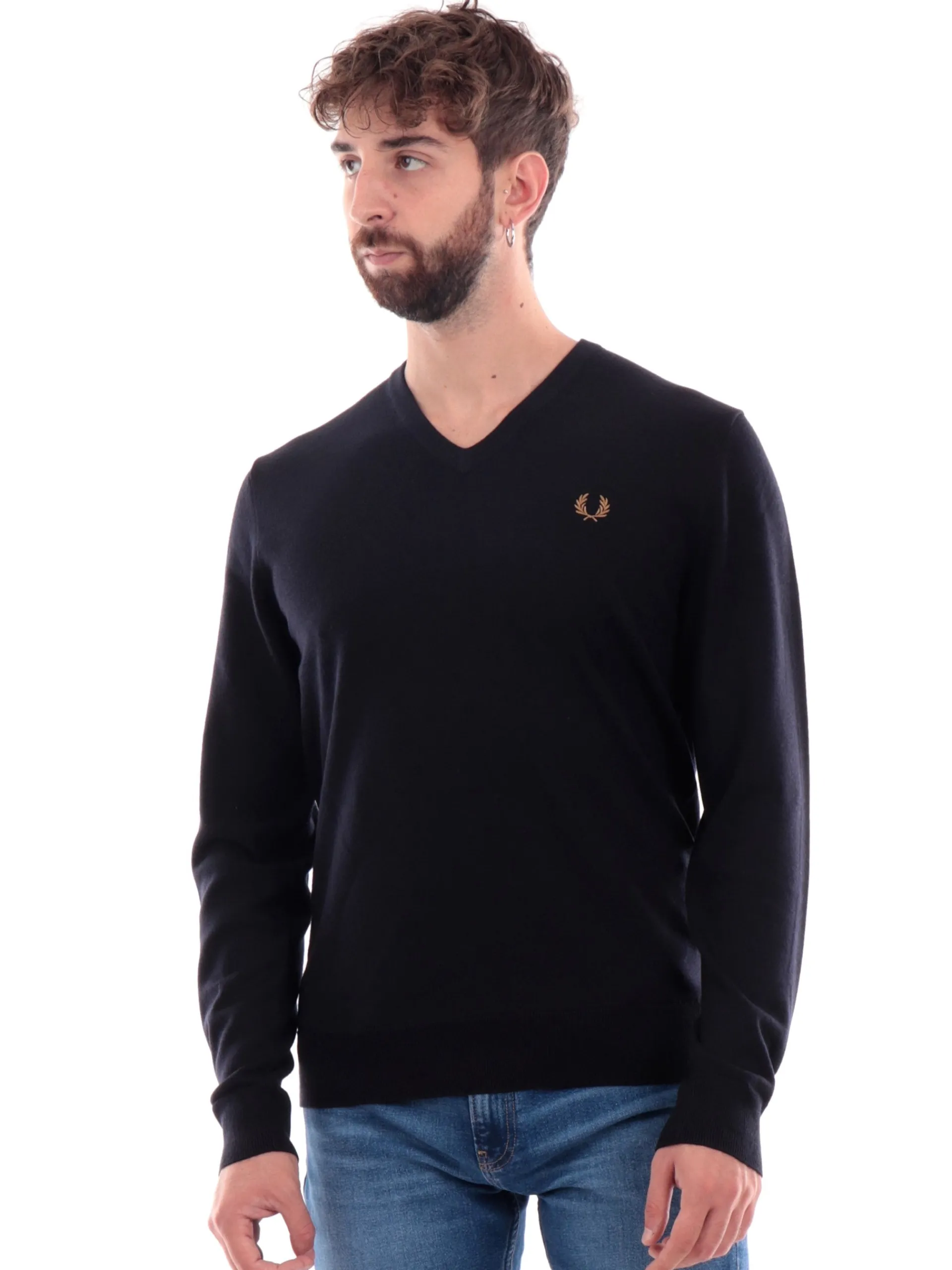 FRED PERRY Maglie*Maglione blu da uomo scollo a V K9600