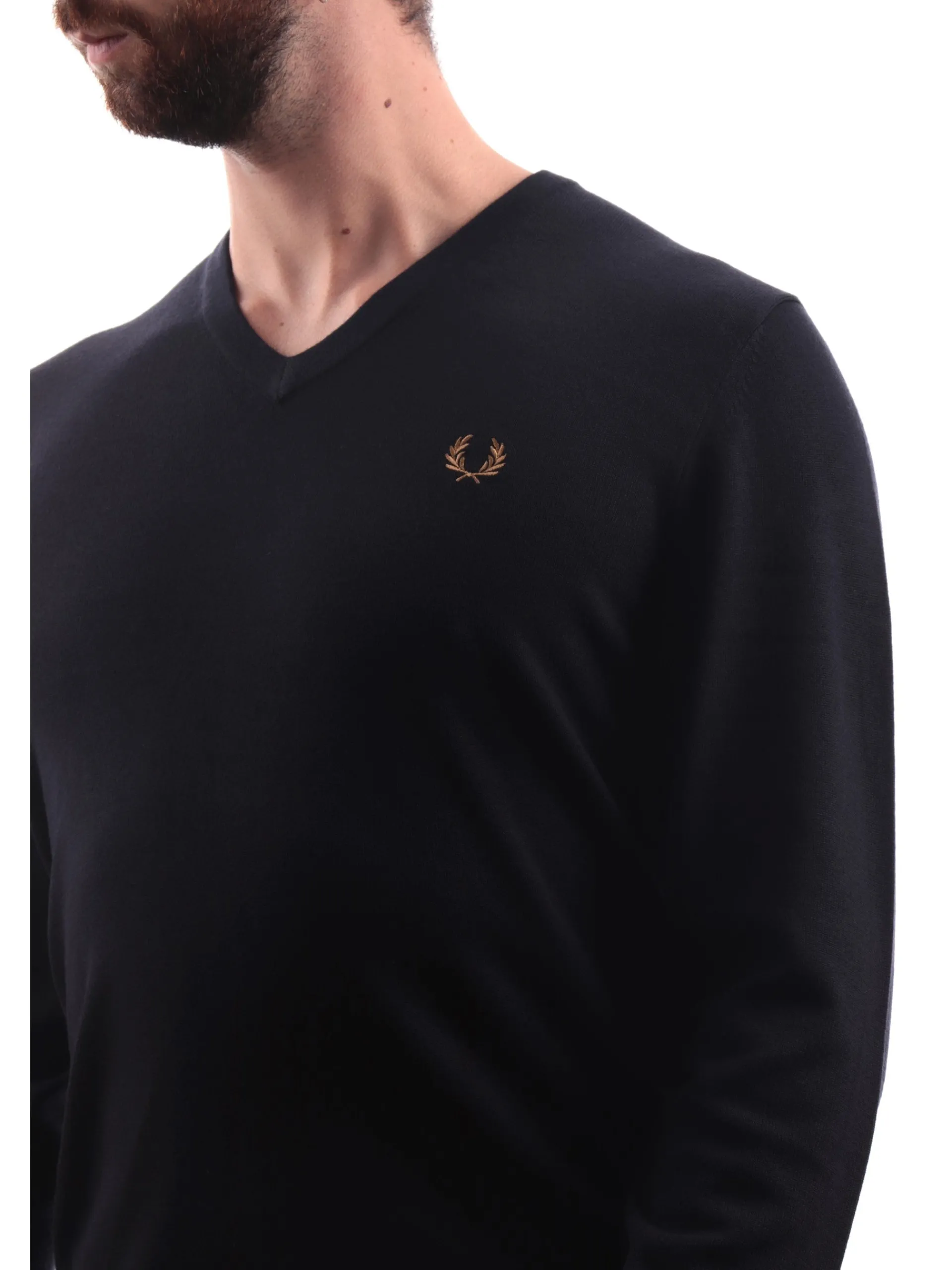 FRED PERRY Maglie*Maglione blu da uomo scollo a V K9600