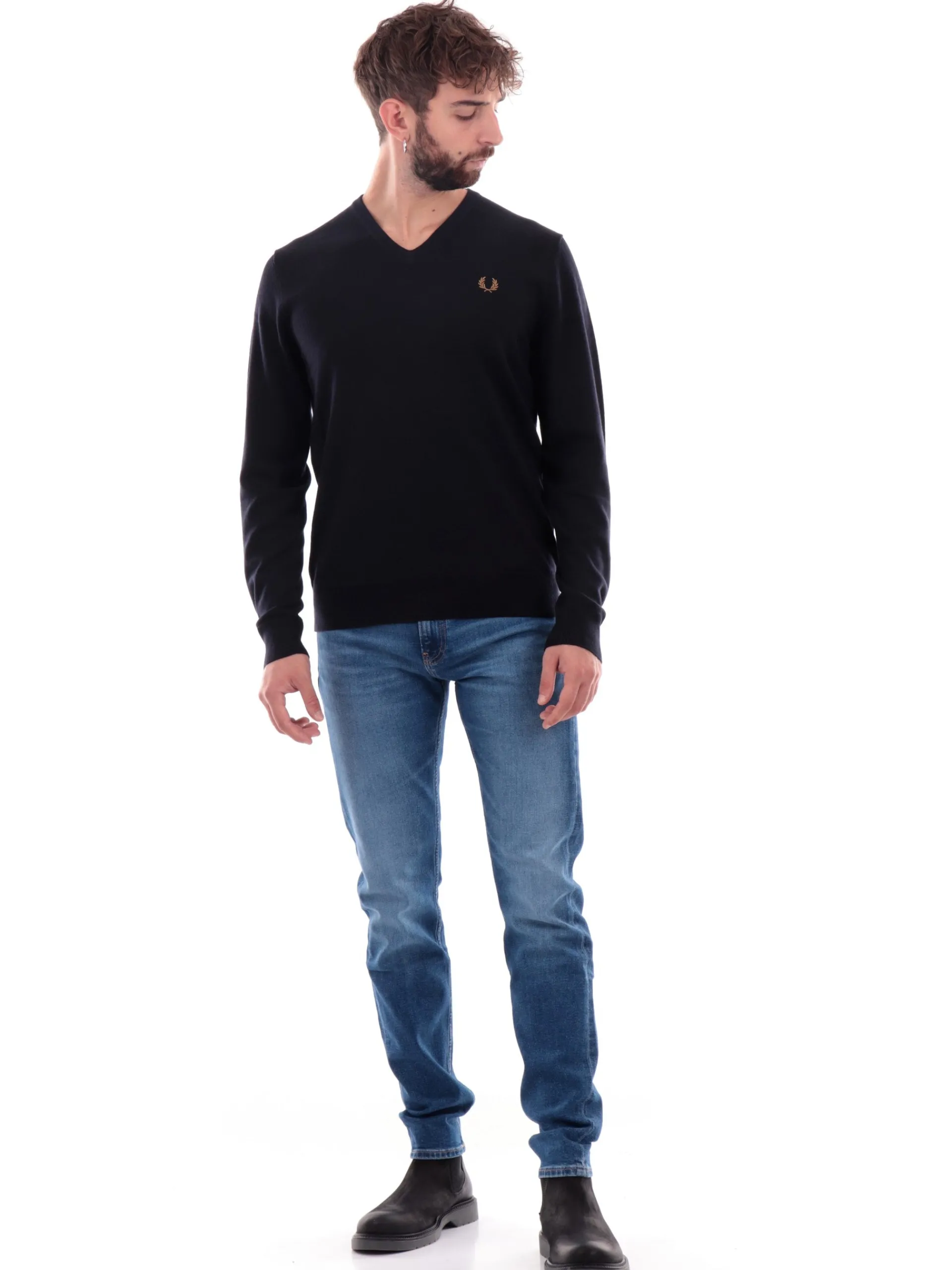 FRED PERRY Maglie*Maglione blu da uomo scollo a V K9600