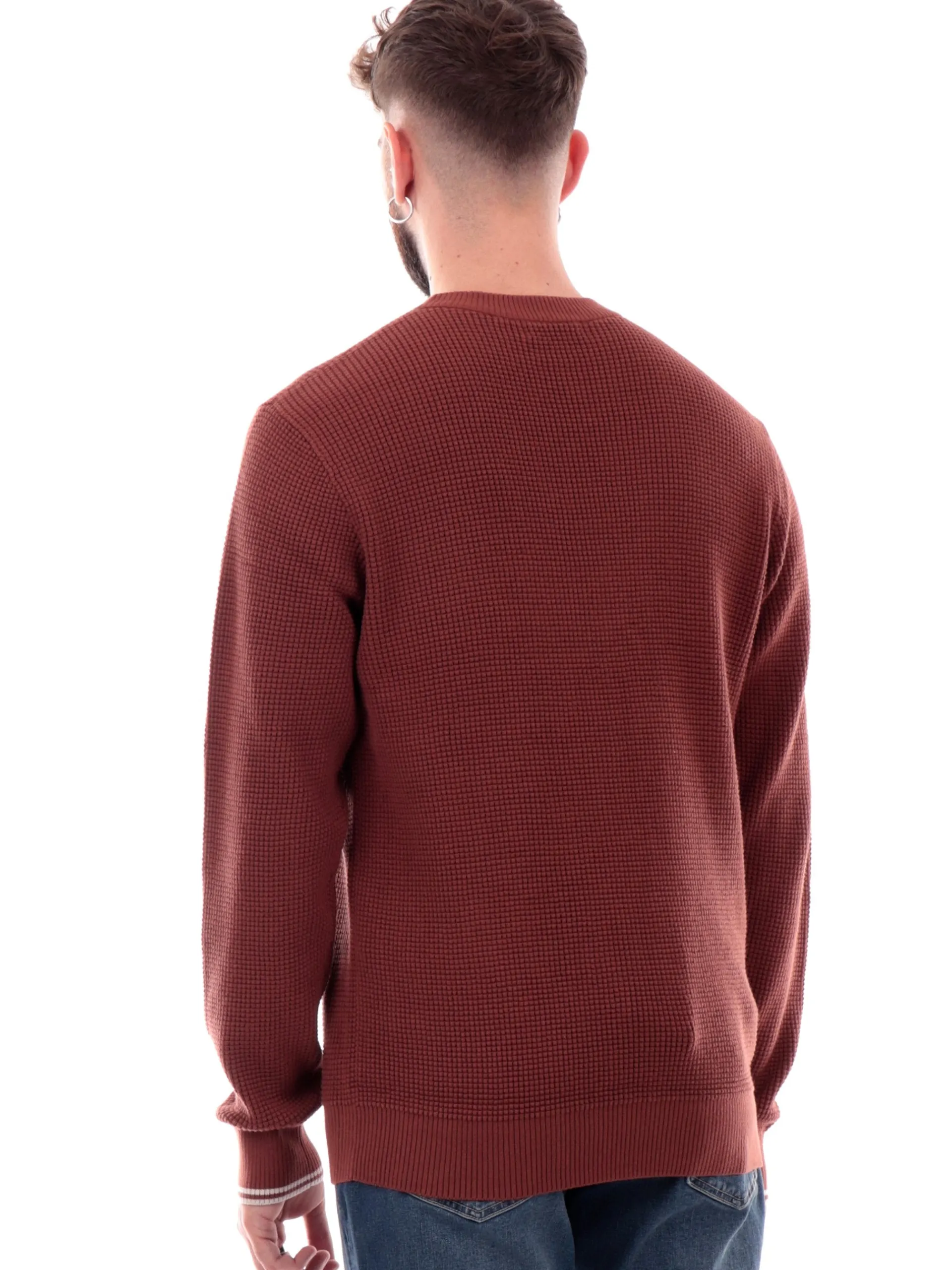 FRED PERRY Maglie*Maglione marrone ruggine da uomo Waffle Stitch K6507