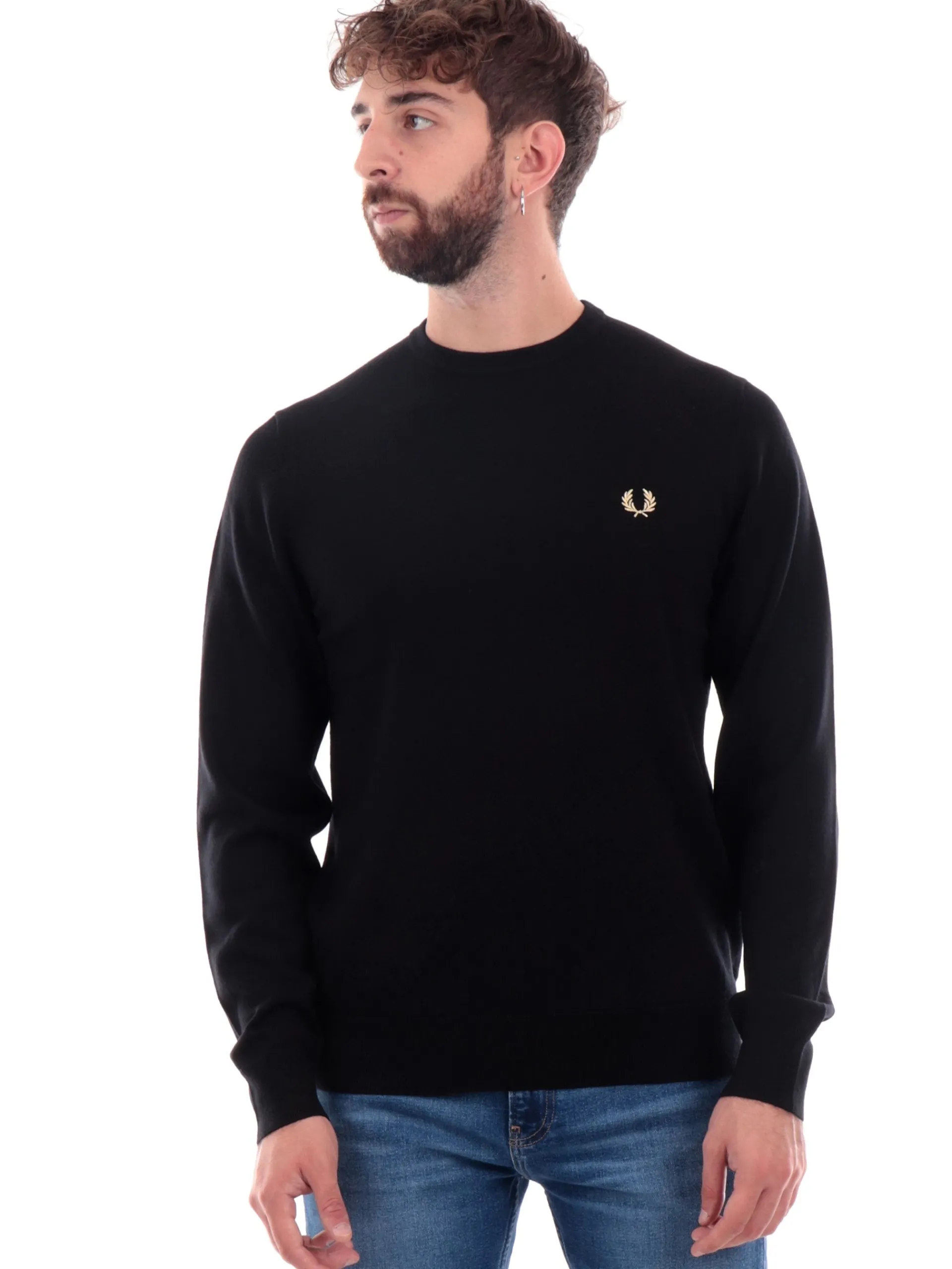 FRED PERRY Maglie*Maglione nero da uomo Classic Crew Neck Jumper K9601