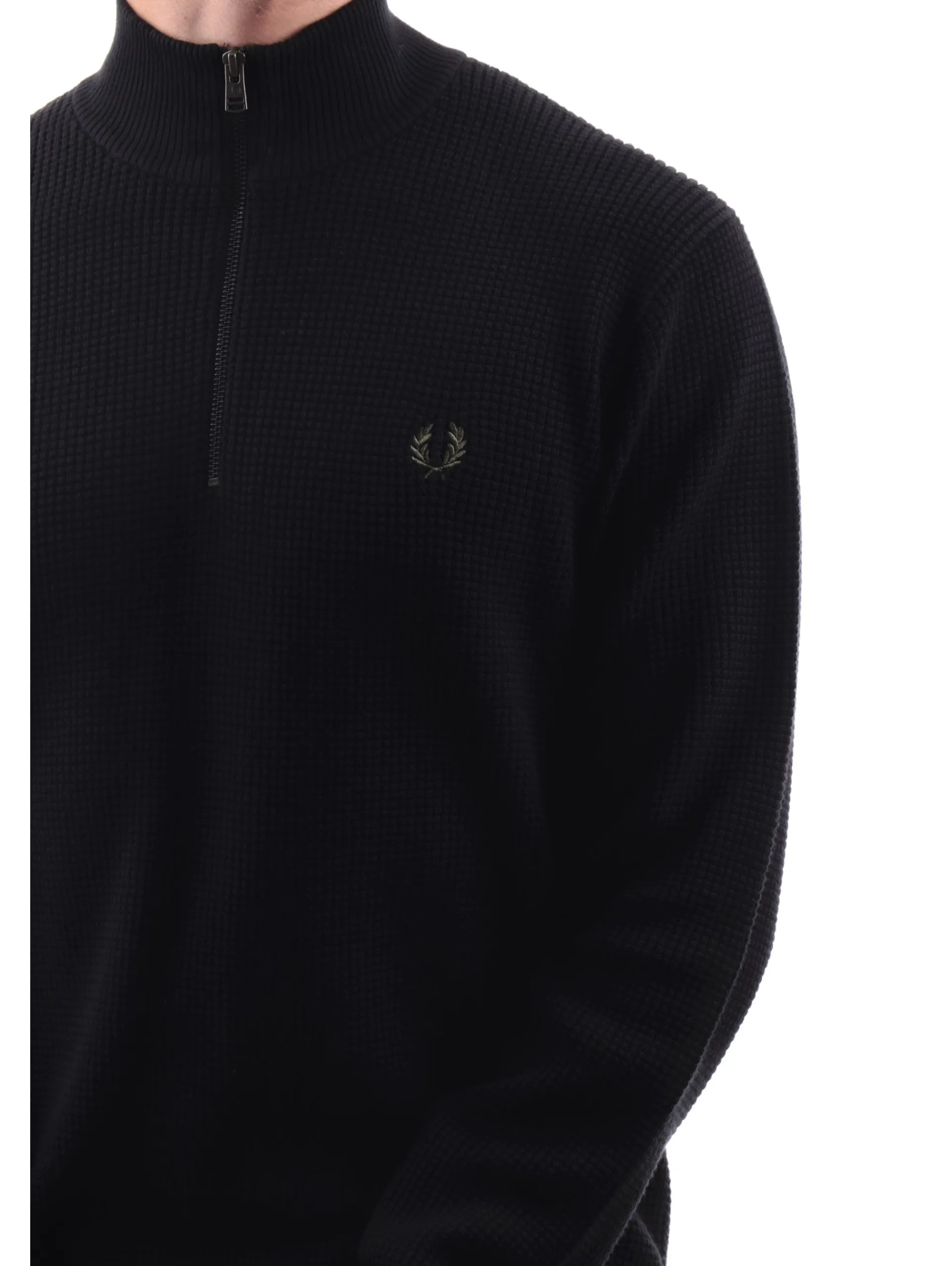 FRED PERRY Maglie*Maglione nero da uomo full zip Waffle Stitch K8557