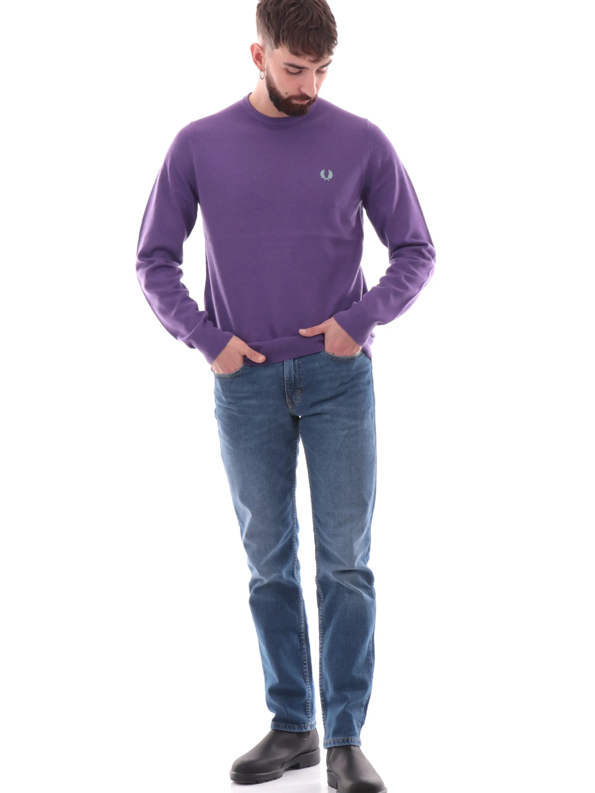 FRED PERRY Maglie*Maglione viola da uomo Classic Crew Neck Jumper K9601