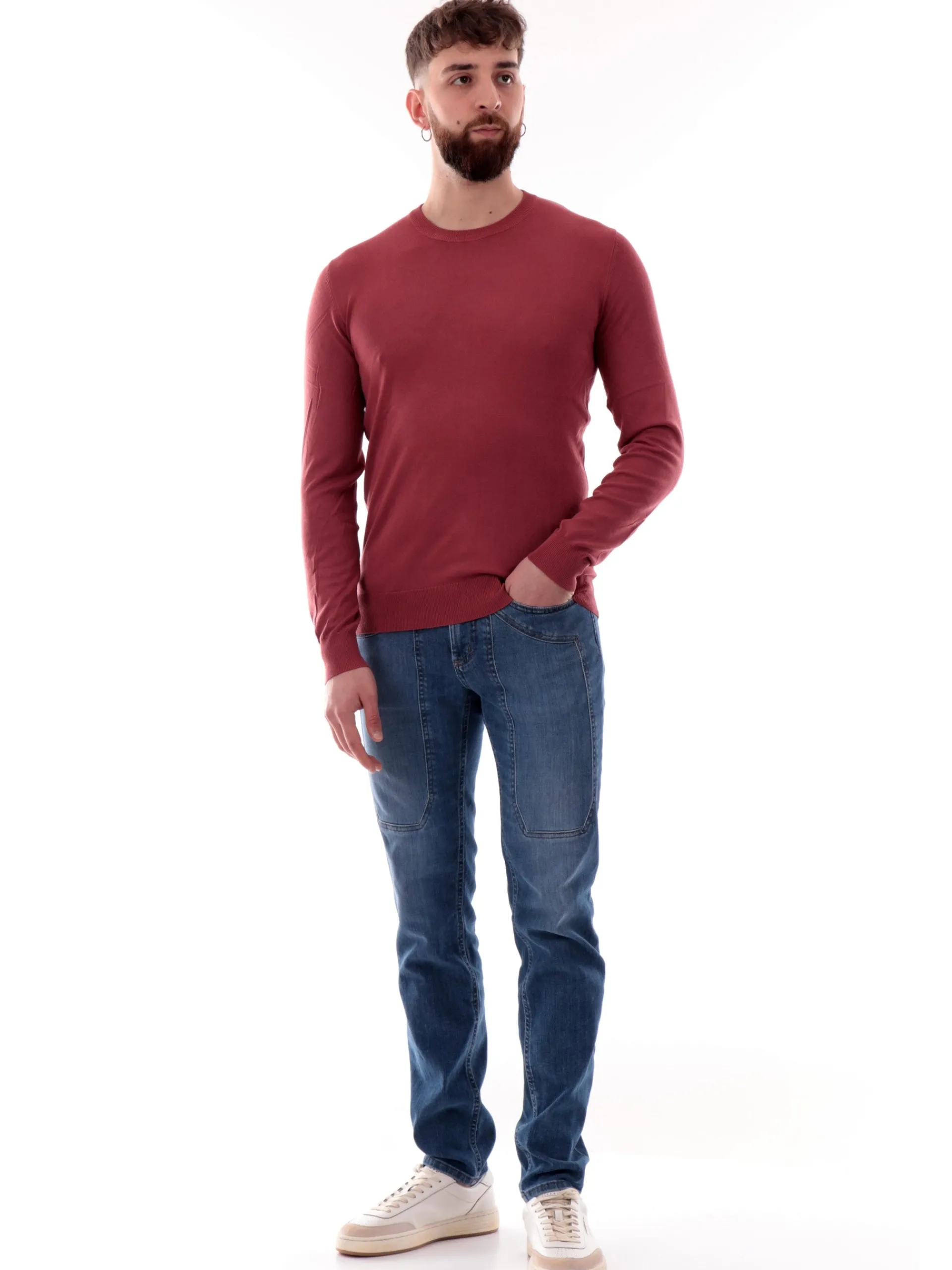 GIANNI LUPO Maglie*Maglione girocollo rosso da uomo in viscosa GL512SS25