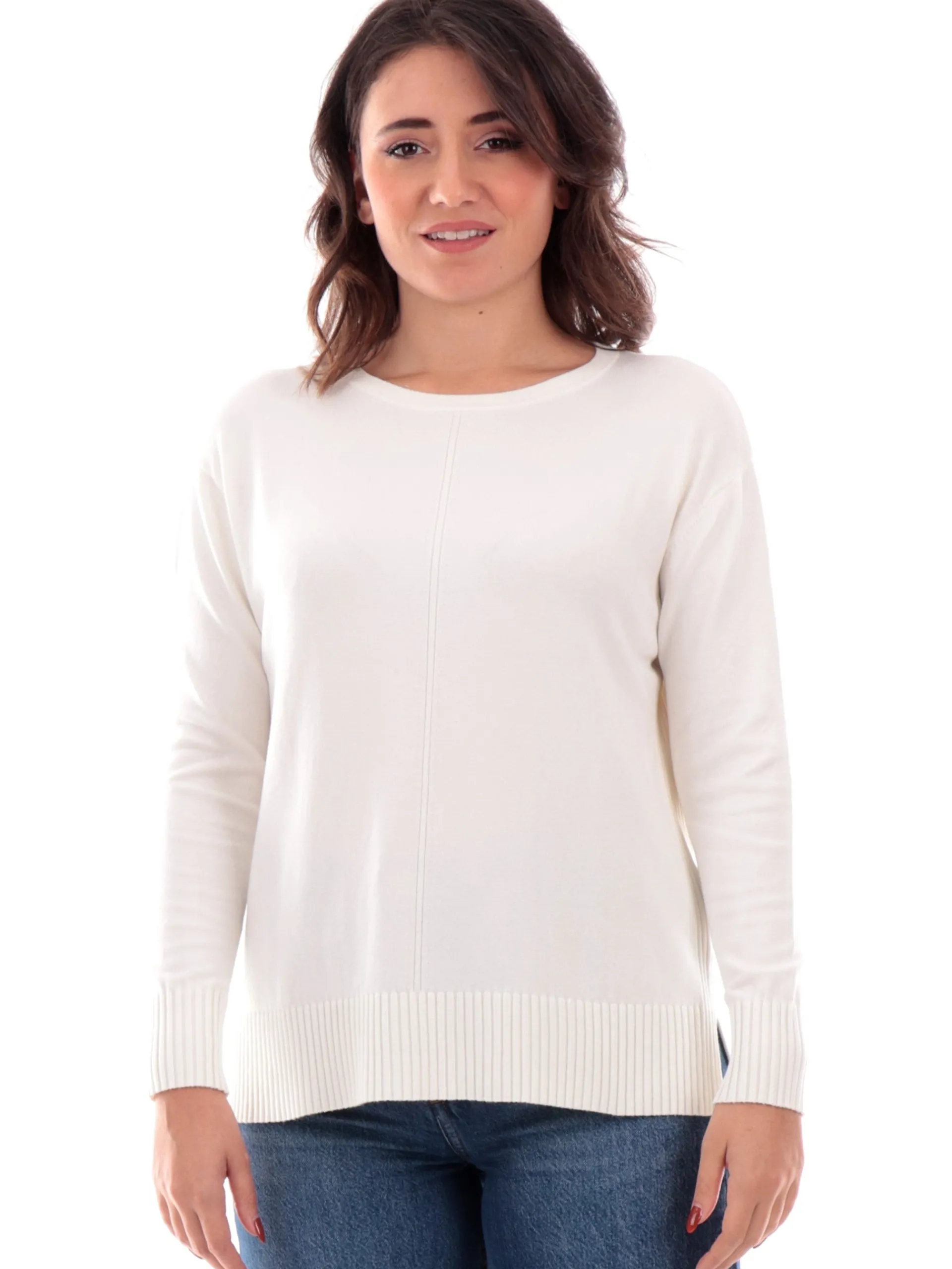 ANIS Maglie*Maglione girocollo bianco da donna vestibilità morbida 245W6056