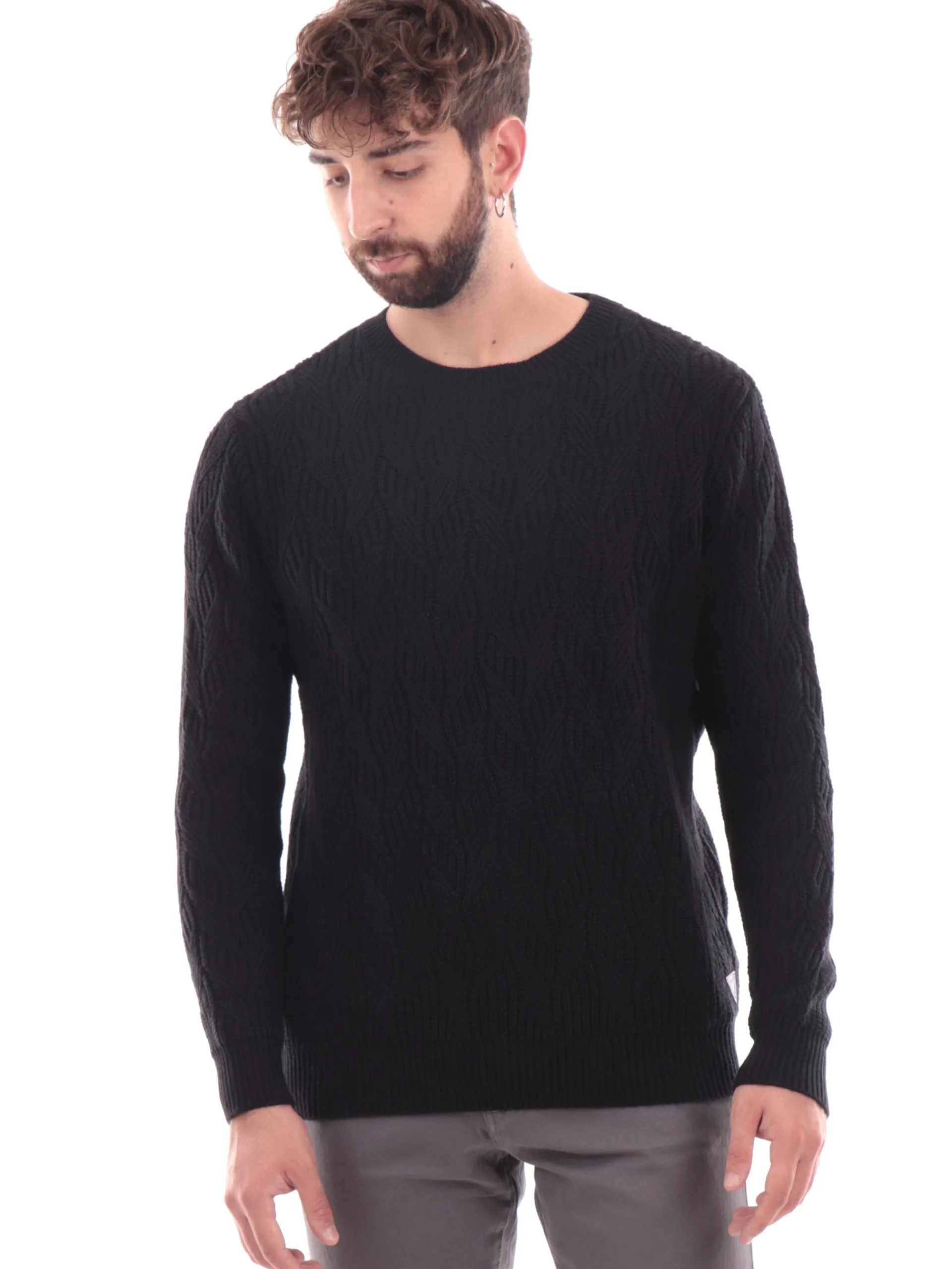 GUESS Maglie*Maglione girocollo nero da uomo Evander M4BR19Z3HD1