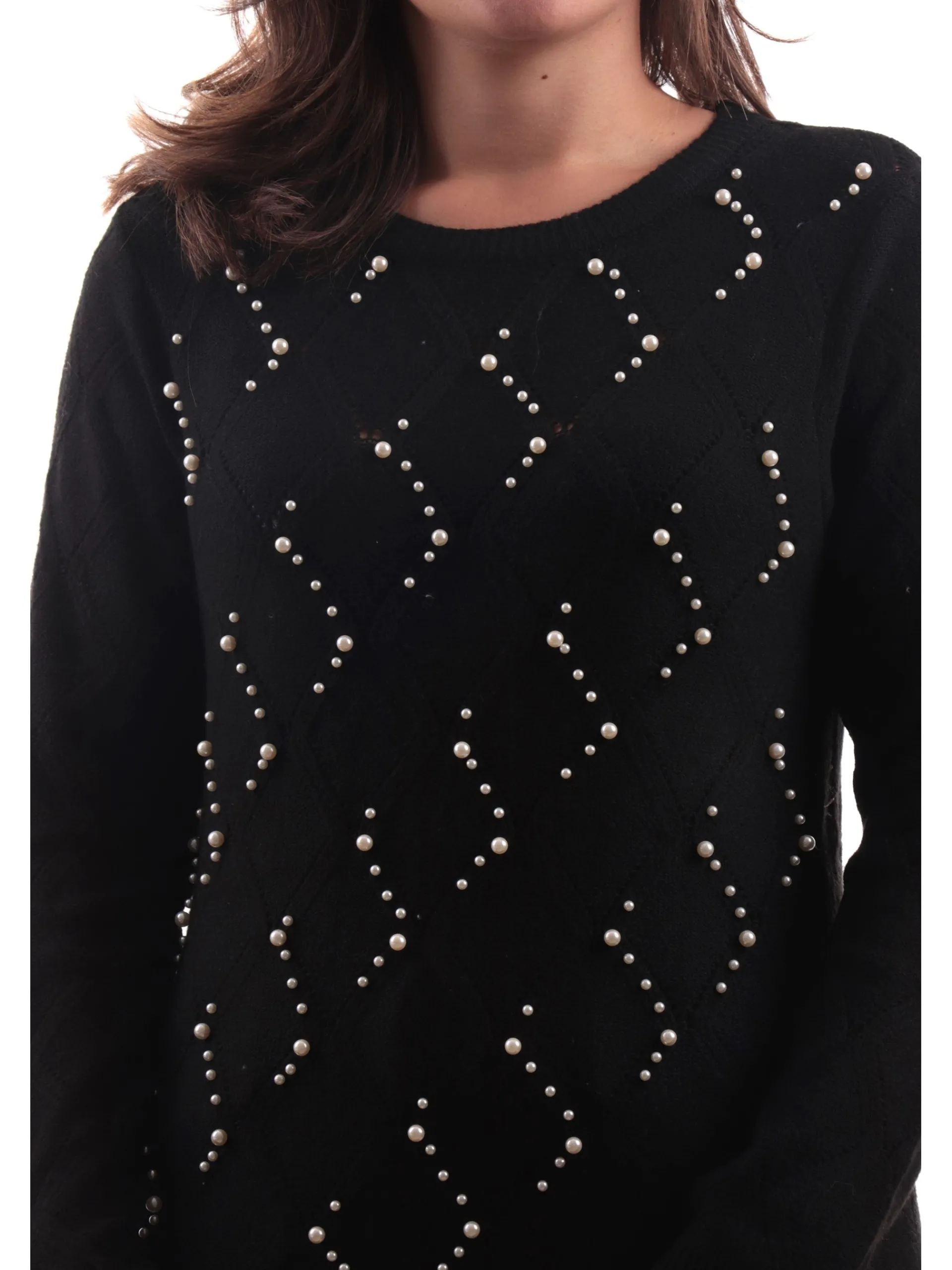 ONLY Maglie*Maglione girocollo con perle nero da donna 15324269