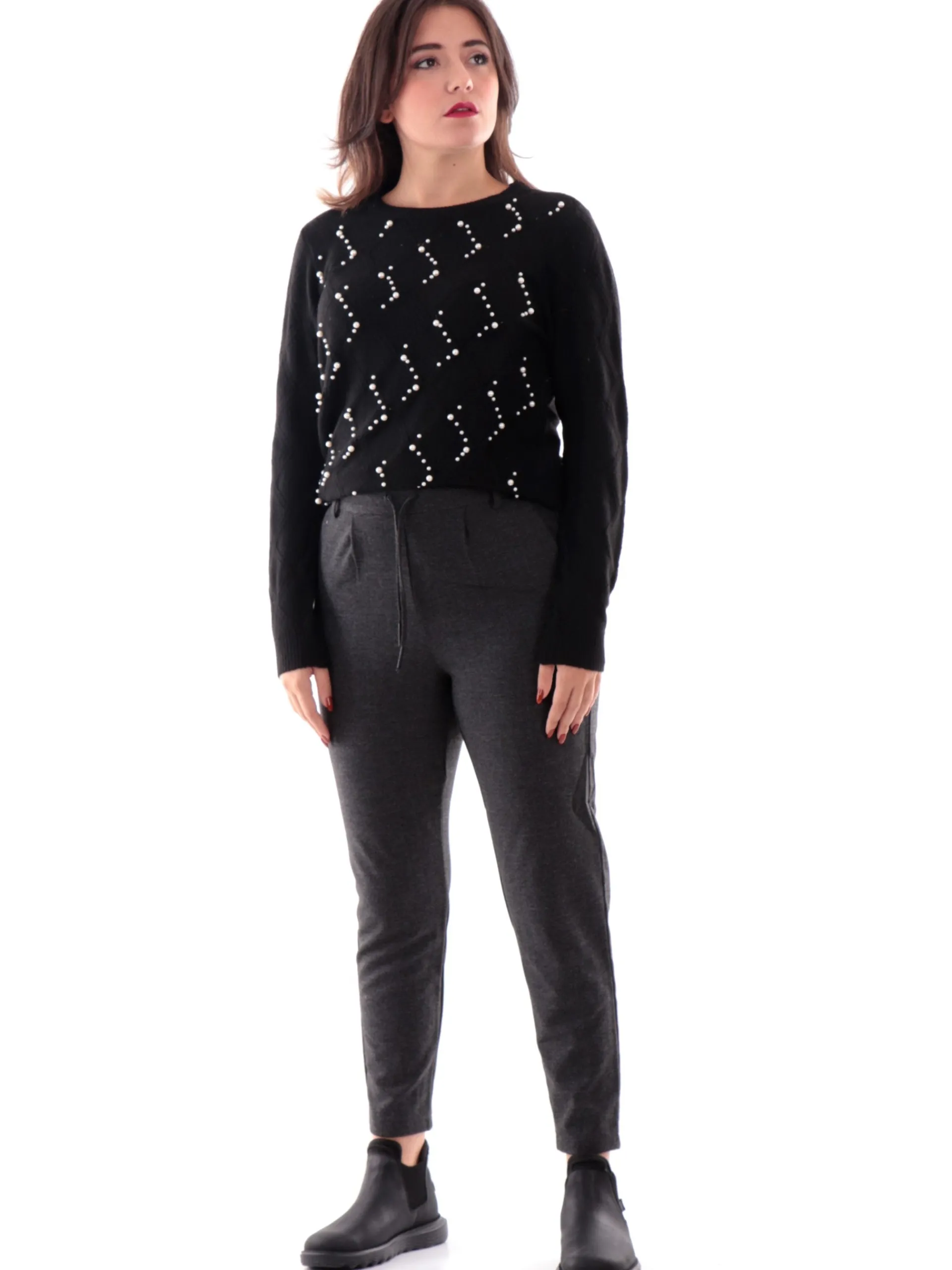 ONLY Maglie*Maglione girocollo con perle nero da donna 15324269