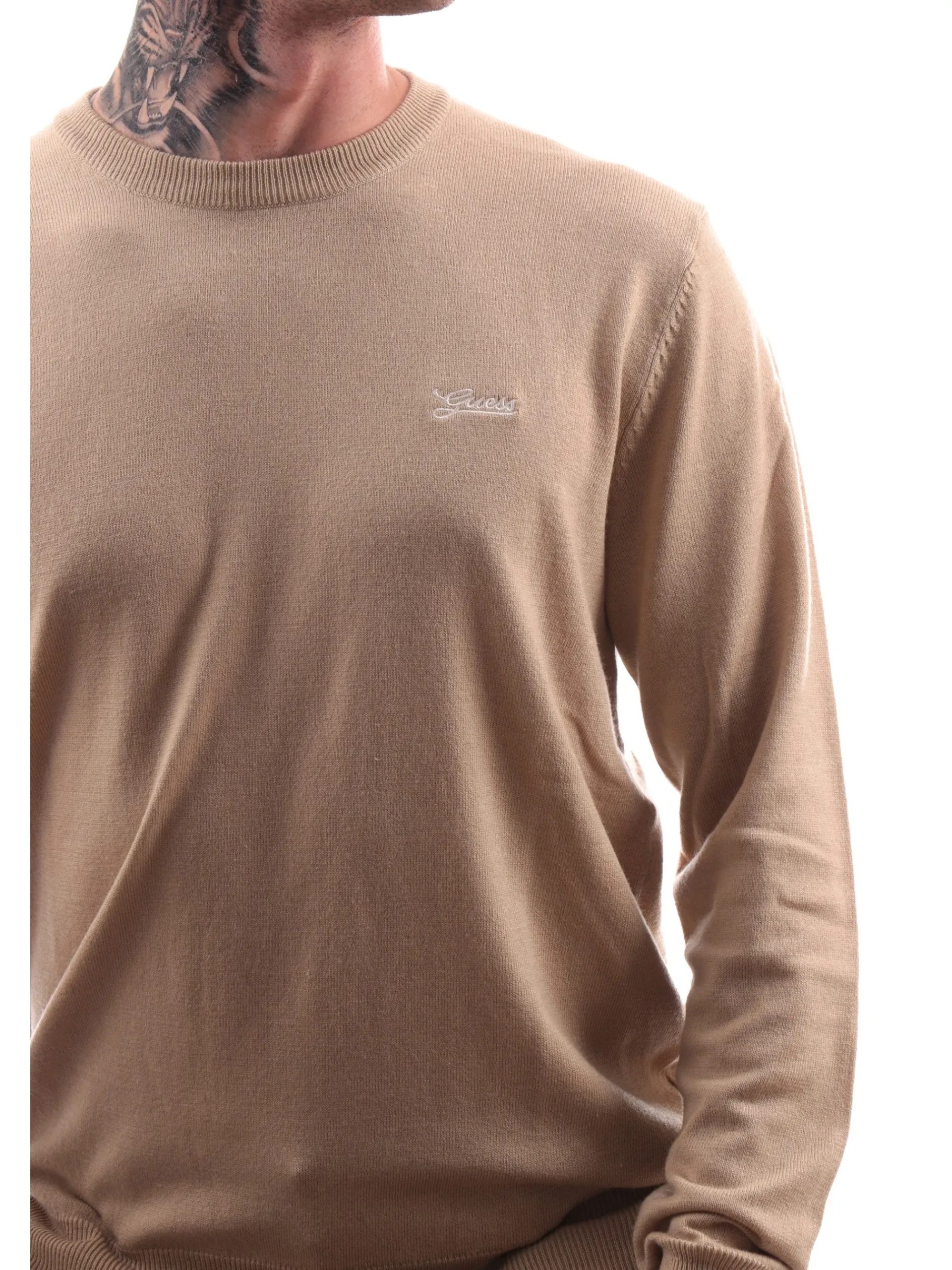 GUESS Maglie*Maglione beige da uomo logo ricamato Daniel M4YR01Z3052