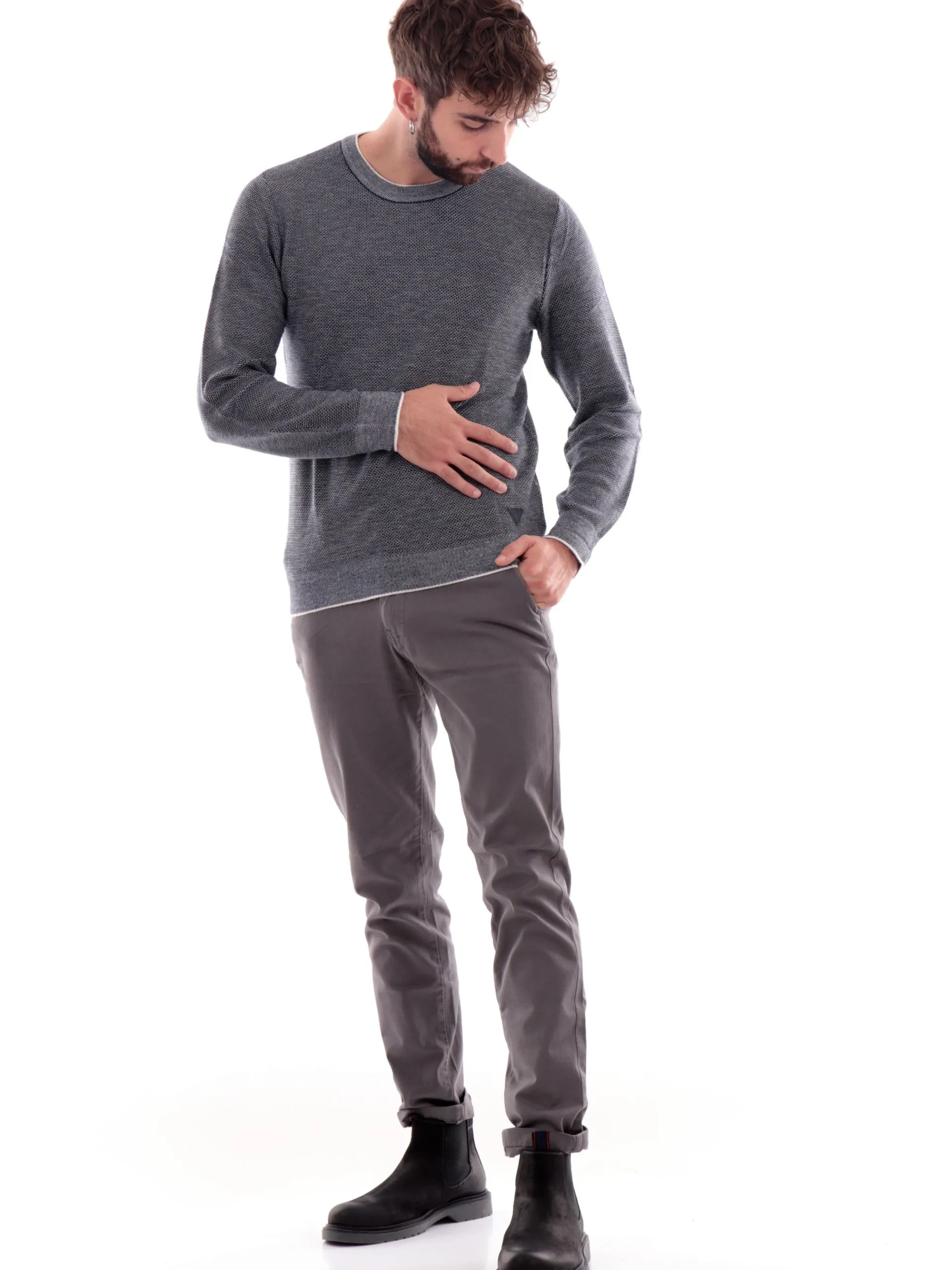GUESS Maglie*Maglione blu da uomo girocollo Earle M4BR04Z3H82