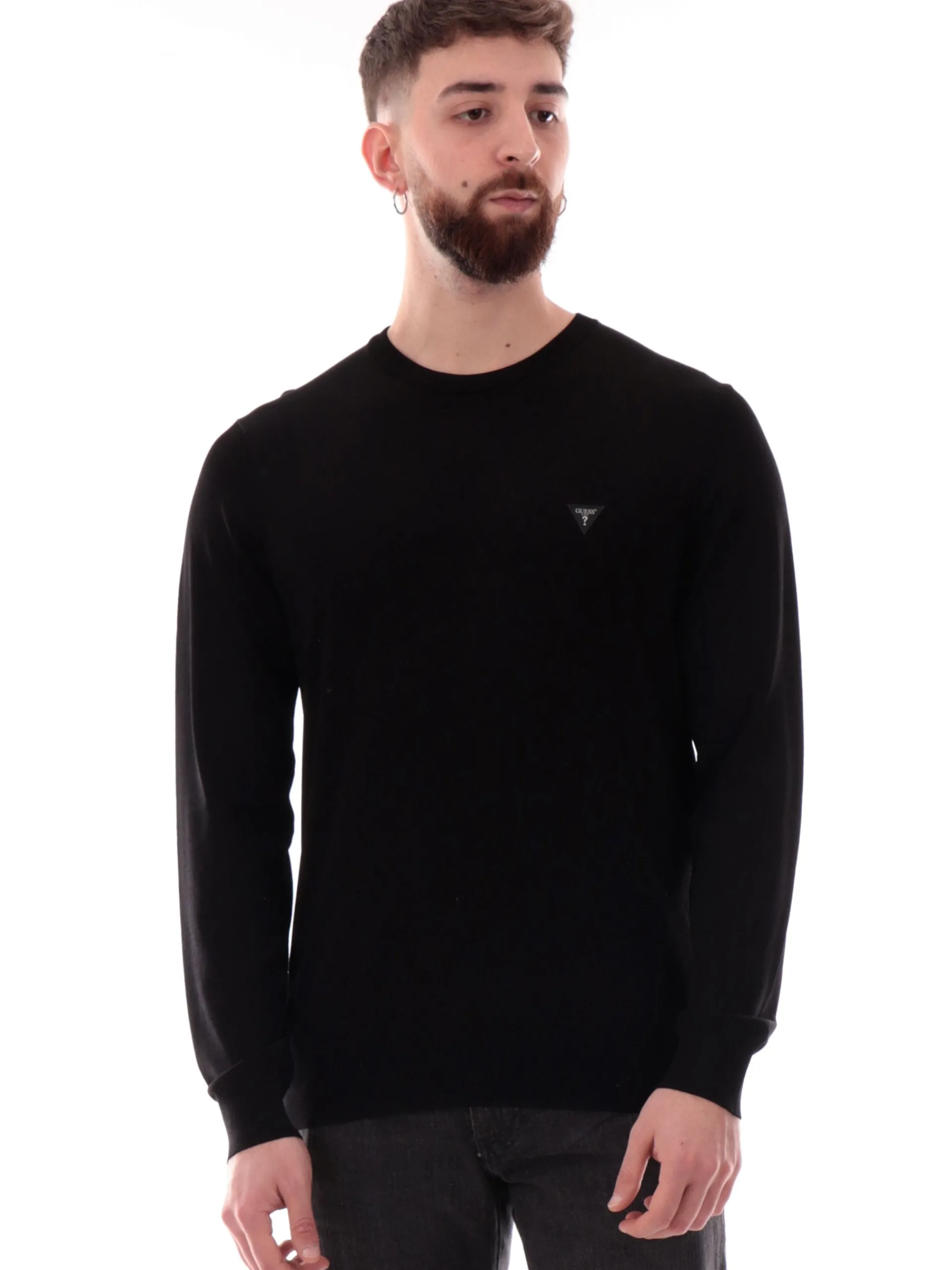 GUESS Maglie*Maglione Dane Tech nero da uomo patch gommato M4YR29Z3DM0