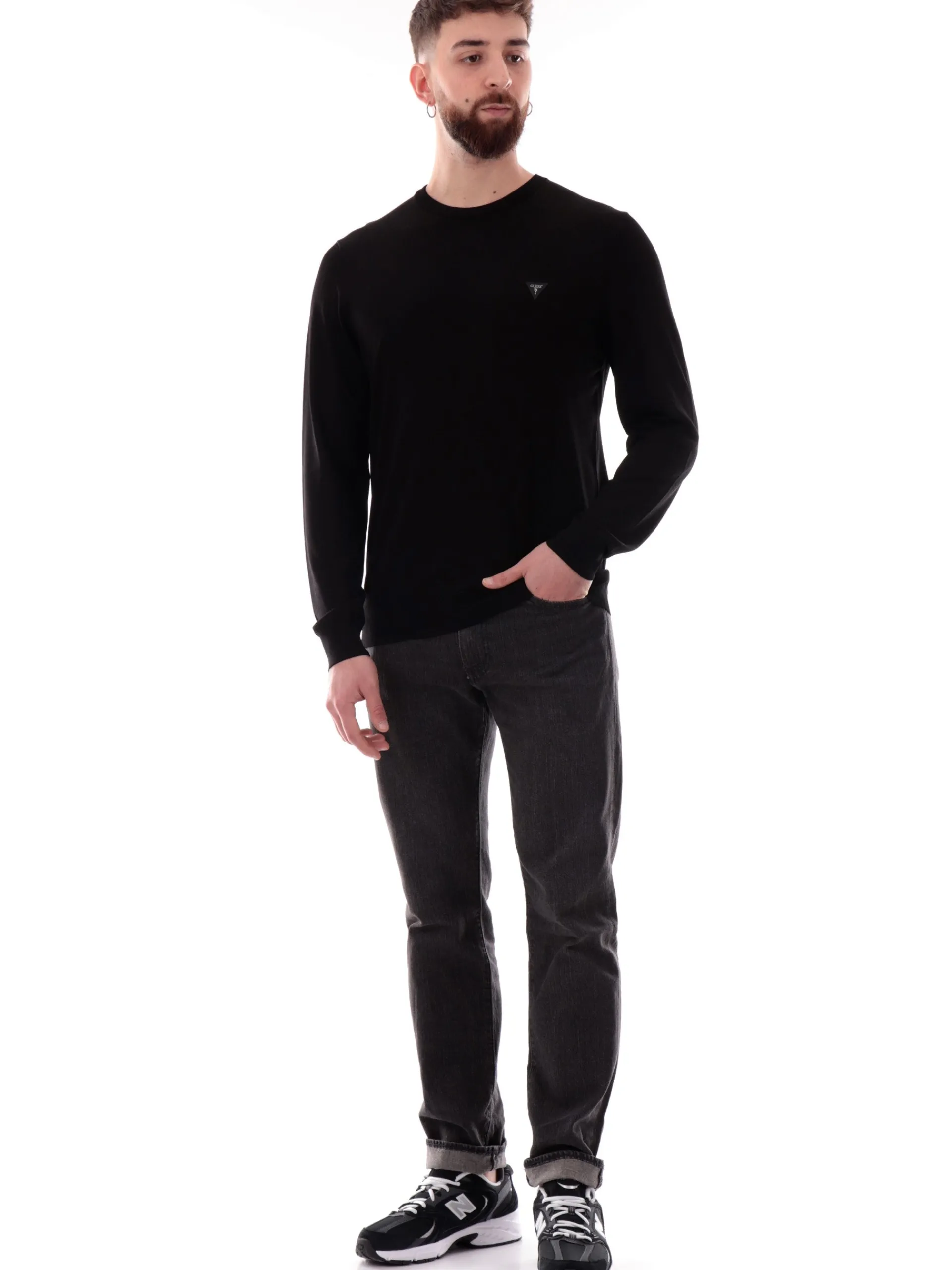 GUESS Maglie*Maglione Dane Tech nero da uomo patch gommato M4YR29Z3DM0
