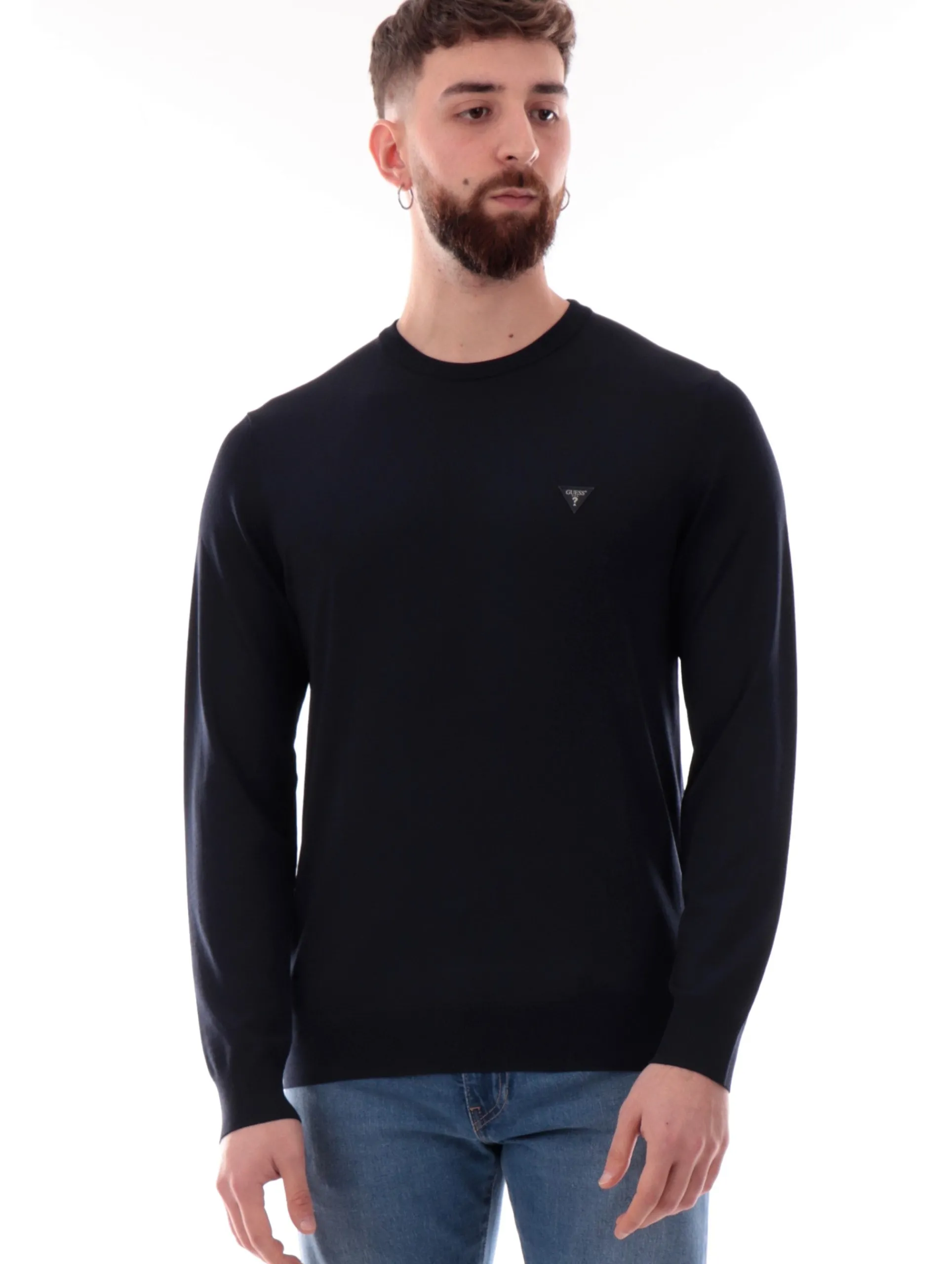 GUESS Polo*Maglione Dane Tech blu da uomo patch gommato M4YR29Z3DM0