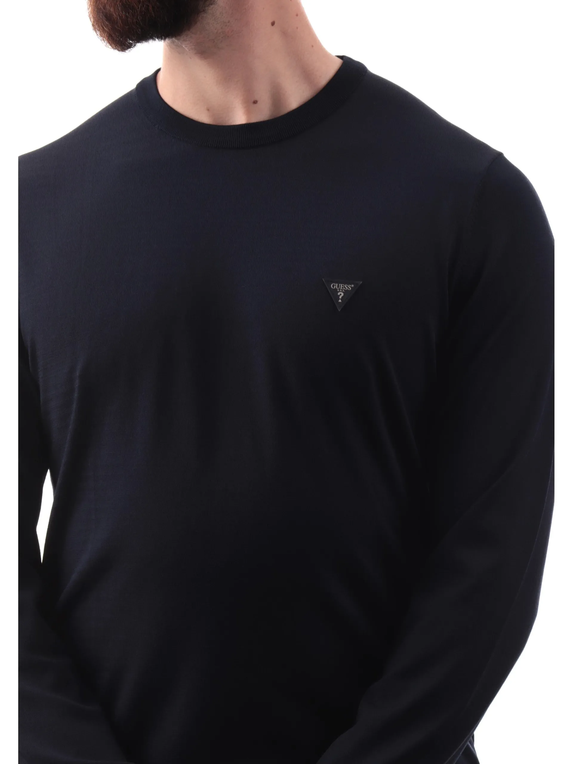 GUESS Polo*Maglione Dane Tech blu da uomo patch gommato M4YR29Z3DM0