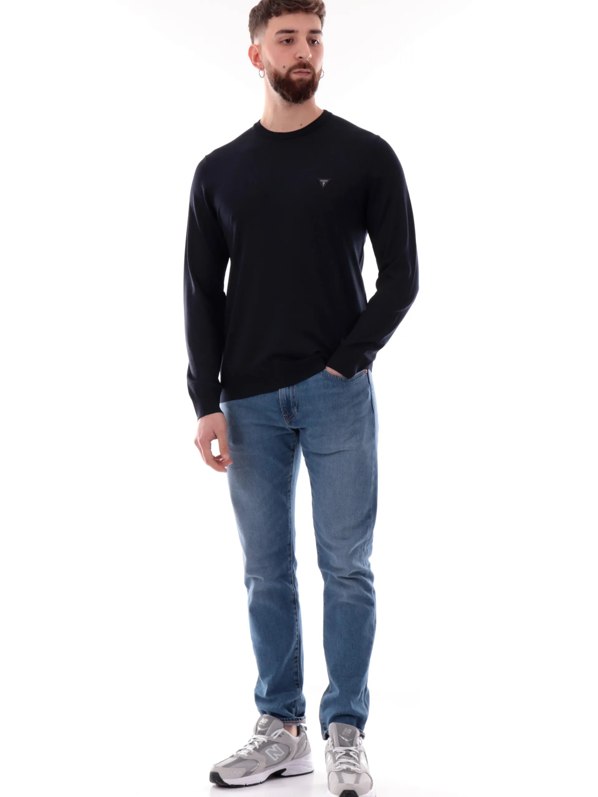 GUESS Polo*Maglione Dane Tech blu da uomo patch gommato M4YR29Z3DM0