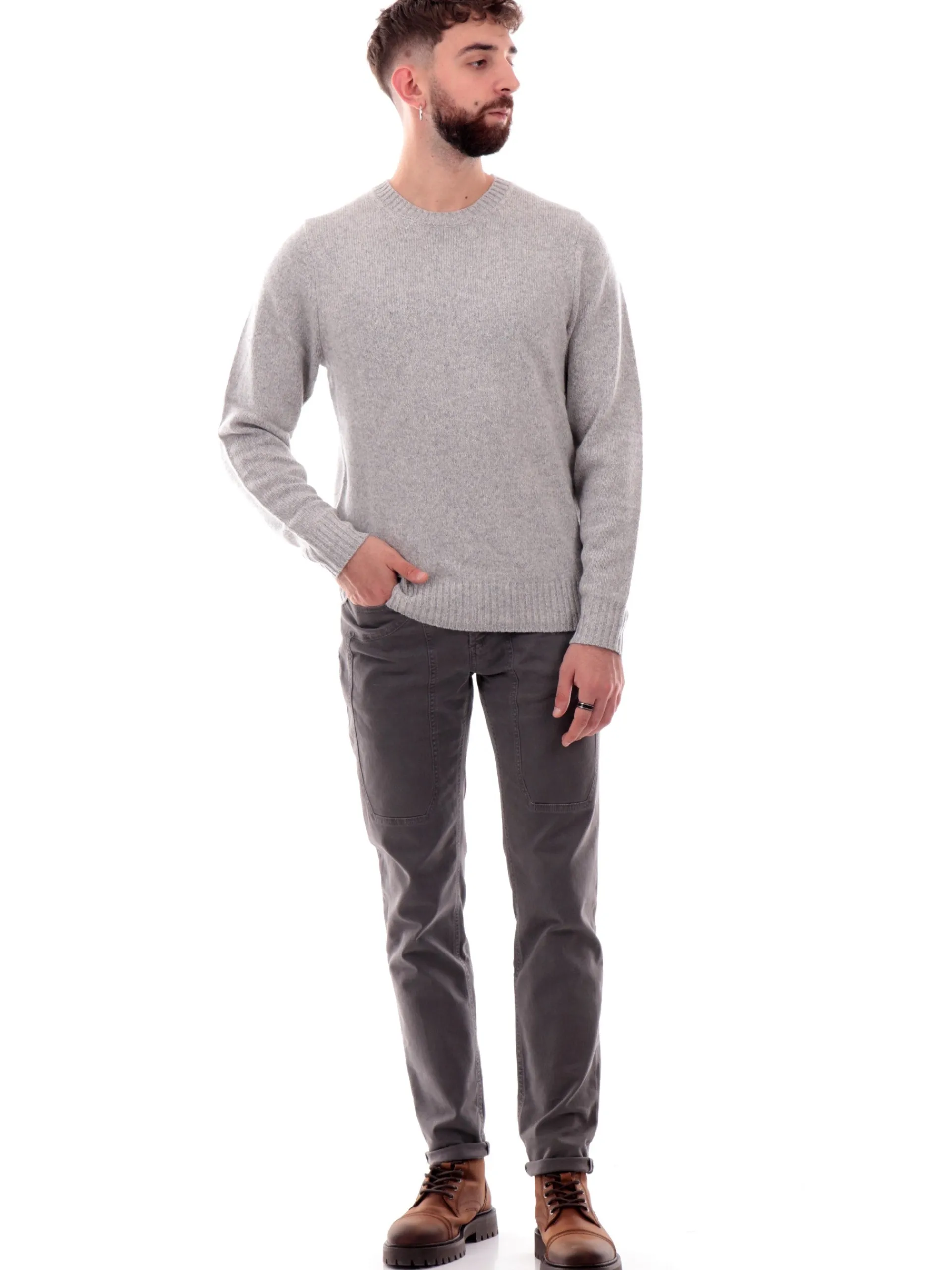 IMPURE Maglie*Maglione Grigio da uomo Round Neck mouline DUKEWN7C17