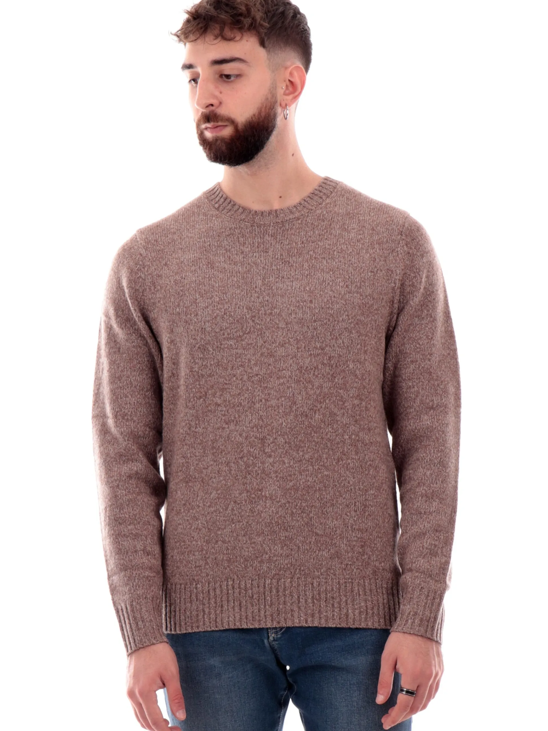 IMPURE Maglie*Maglione marrone da uomo Round Neck mouline DUKEWN7154