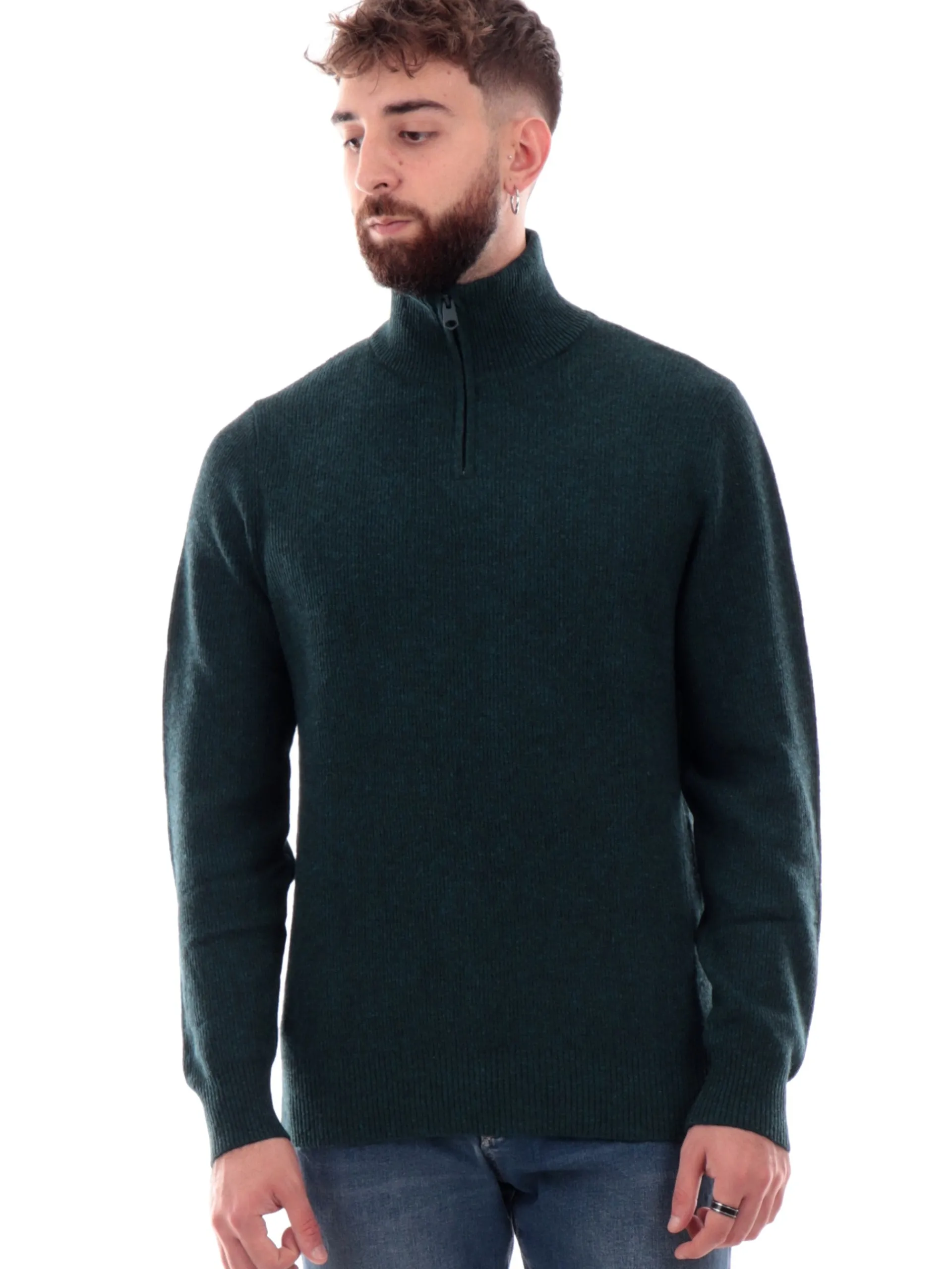 IMPURE Maglie*Maglione verde da uomo turtle Neck zip collo alto JASPER