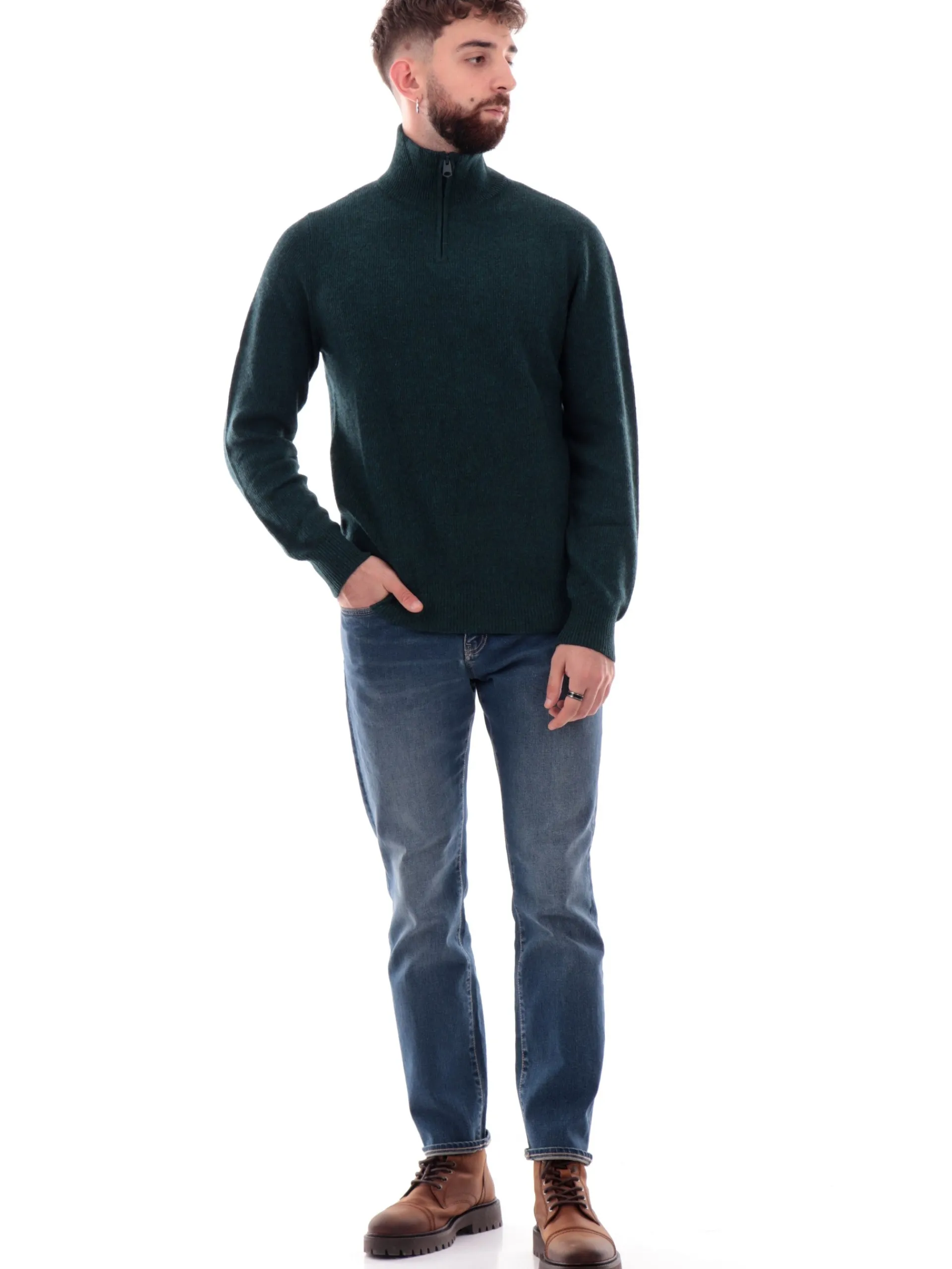 IMPURE Maglie*Maglione verde da uomo turtle Neck zip collo alto JASPER