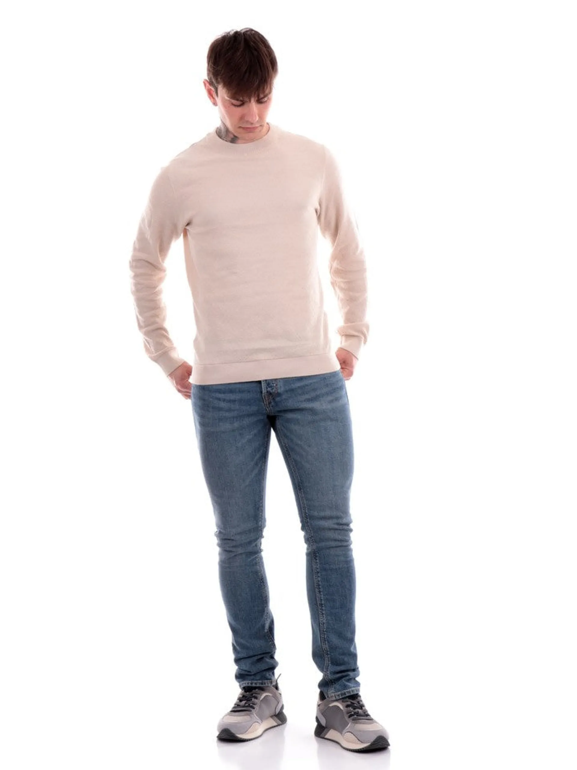 JACK&JONES Maglie*Maglione Jack Jones beige da uomo Knit Crew 12252708