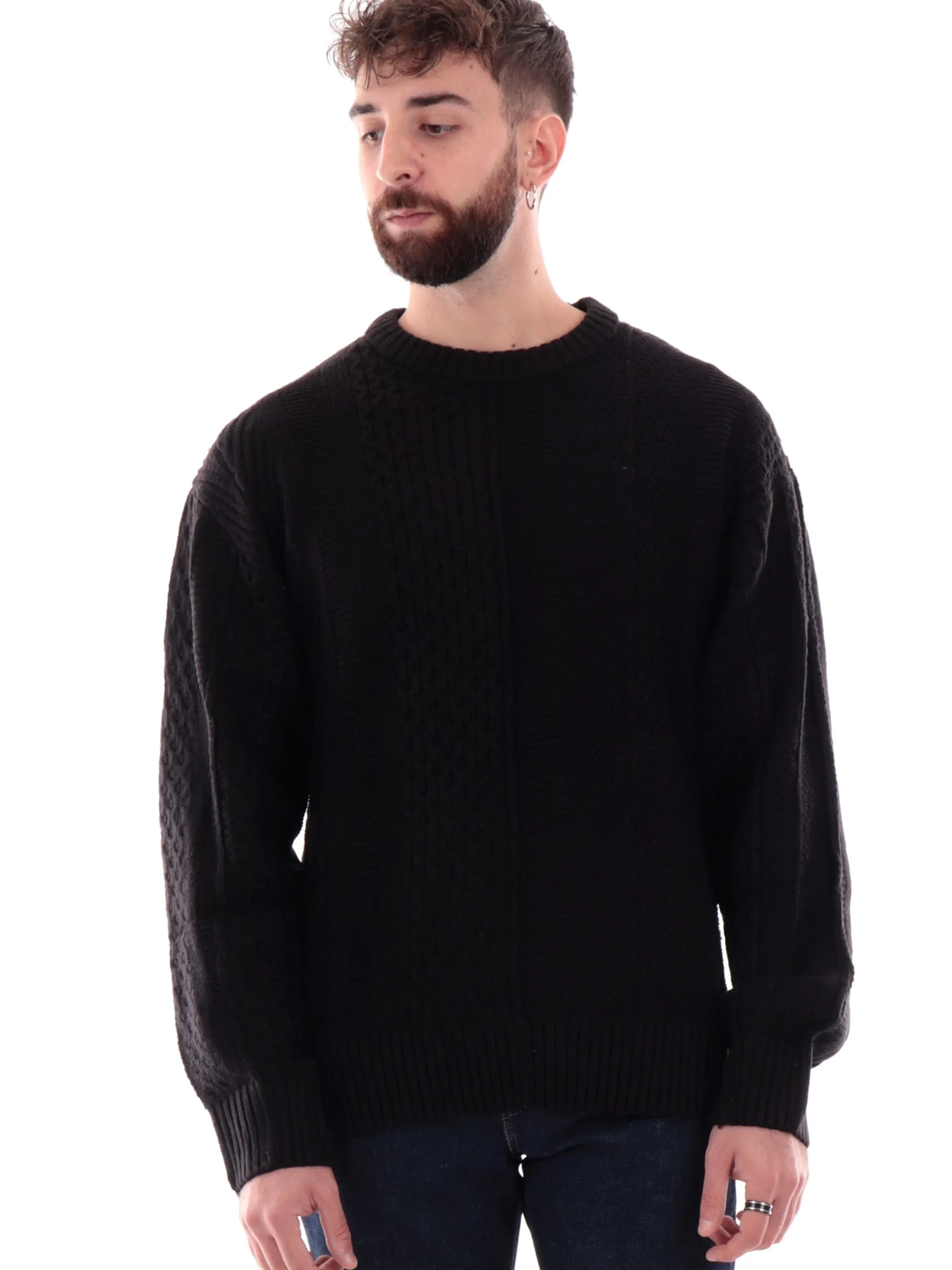 JACK&JONES Maglie*Maglione Jack Jones nero da uomo girocollo tessuto annodato 12262320