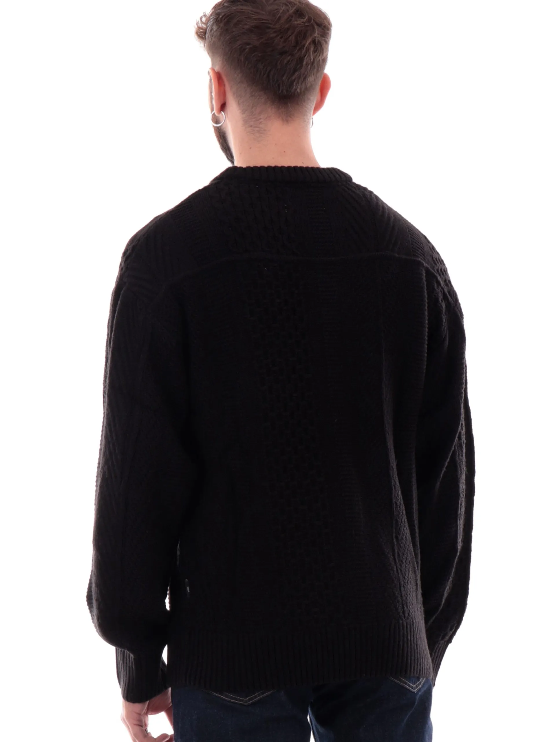 JACK&JONES Maglie*Maglione Jack Jones nero da uomo girocollo tessuto annodato 12262320