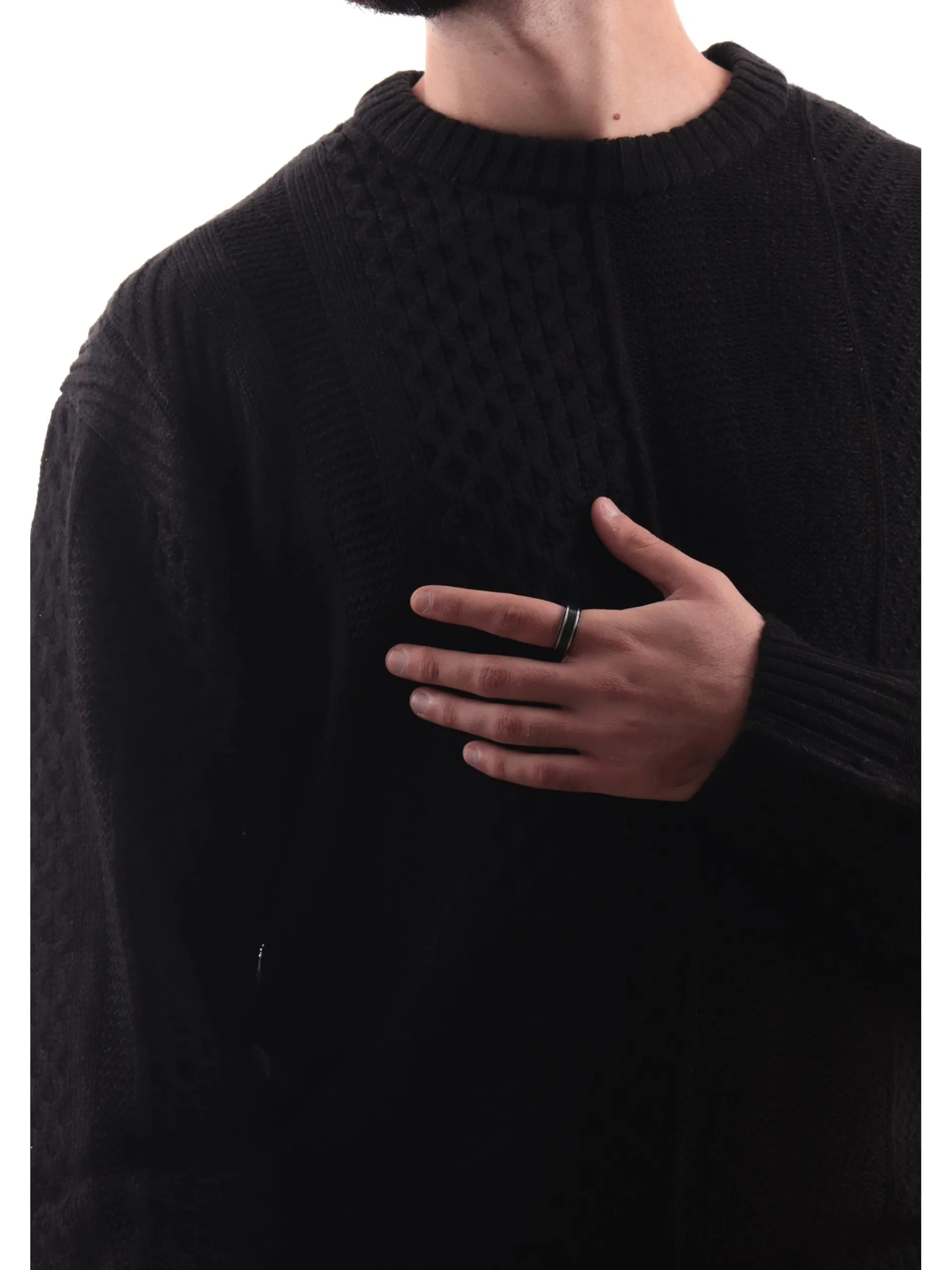 JACK&JONES Maglie*Maglione Jack Jones nero da uomo girocollo tessuto annodato 12262320
