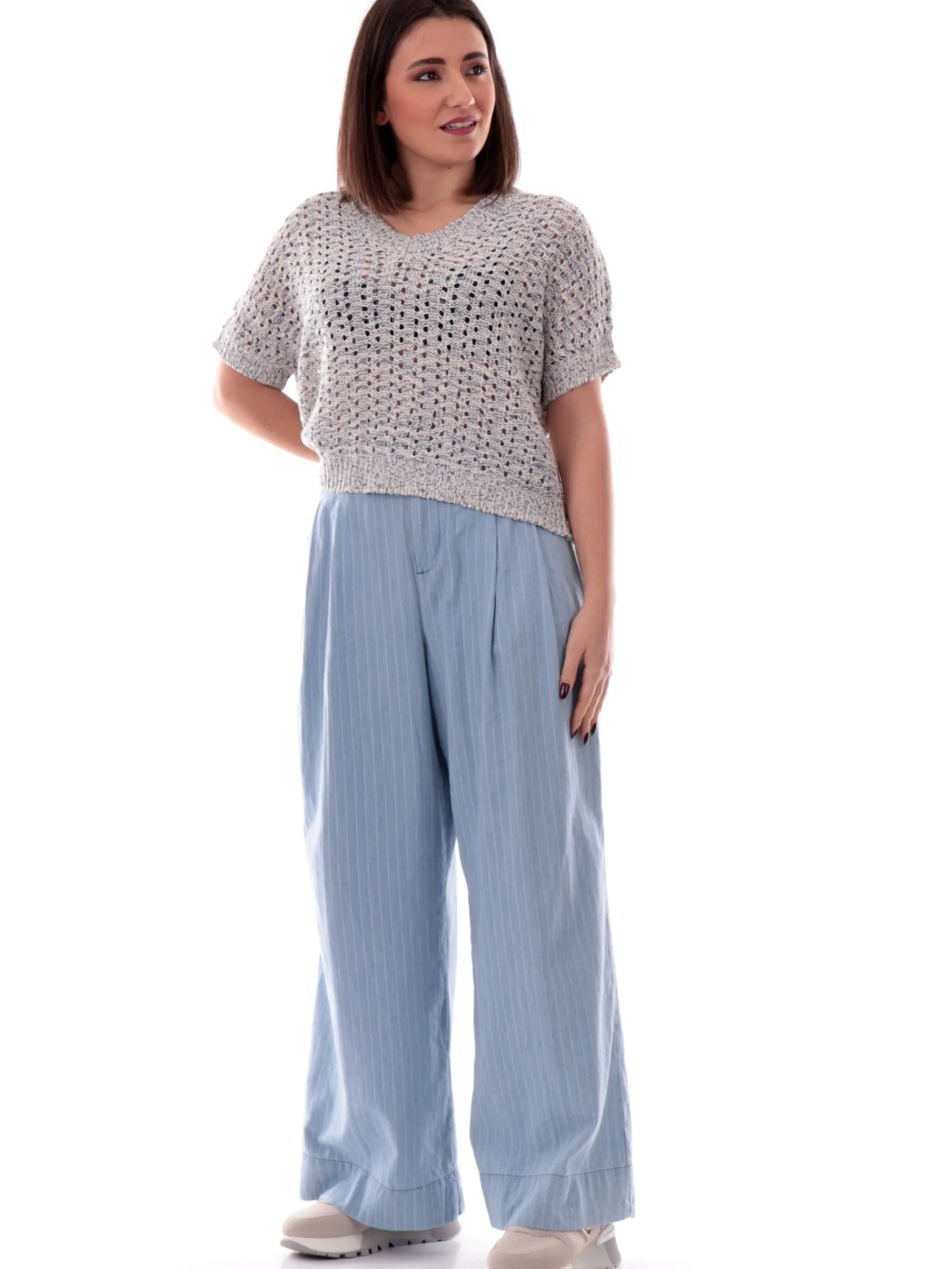 ANIS Maglie*Maglione kimono scollo a V blu da donna bucherellato 251W1221