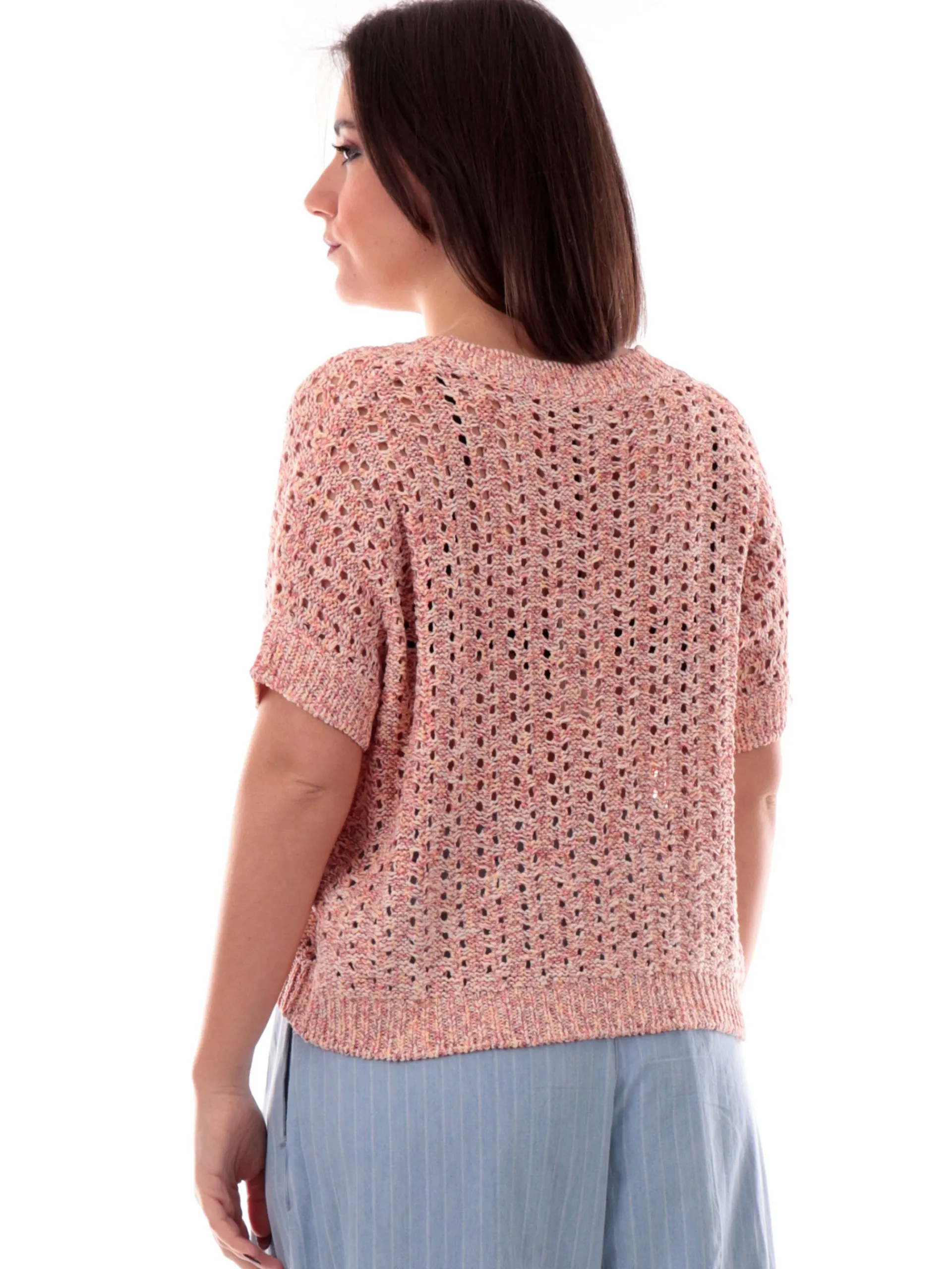 ANIS Maglie*Maglione kimono scollo a V rosa da donna bucherellato 251W1221