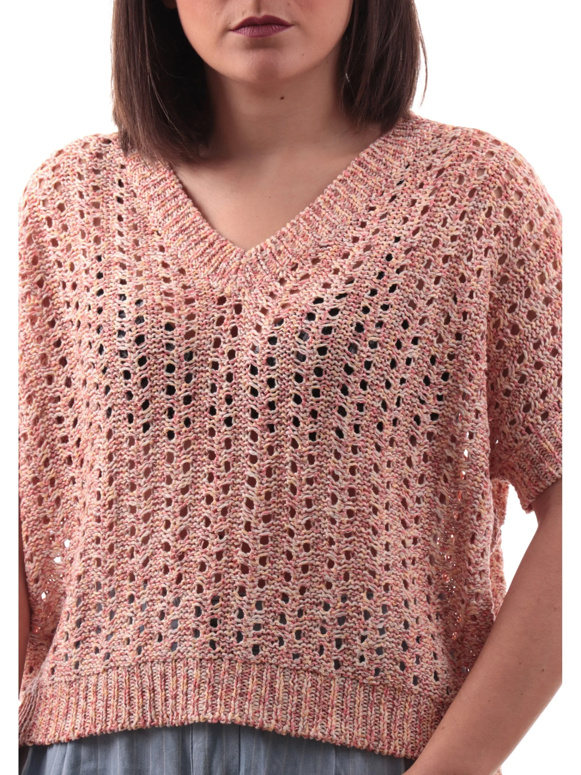 ANIS Maglie*Maglione kimono scollo a V rosa da donna bucherellato 251W1221
