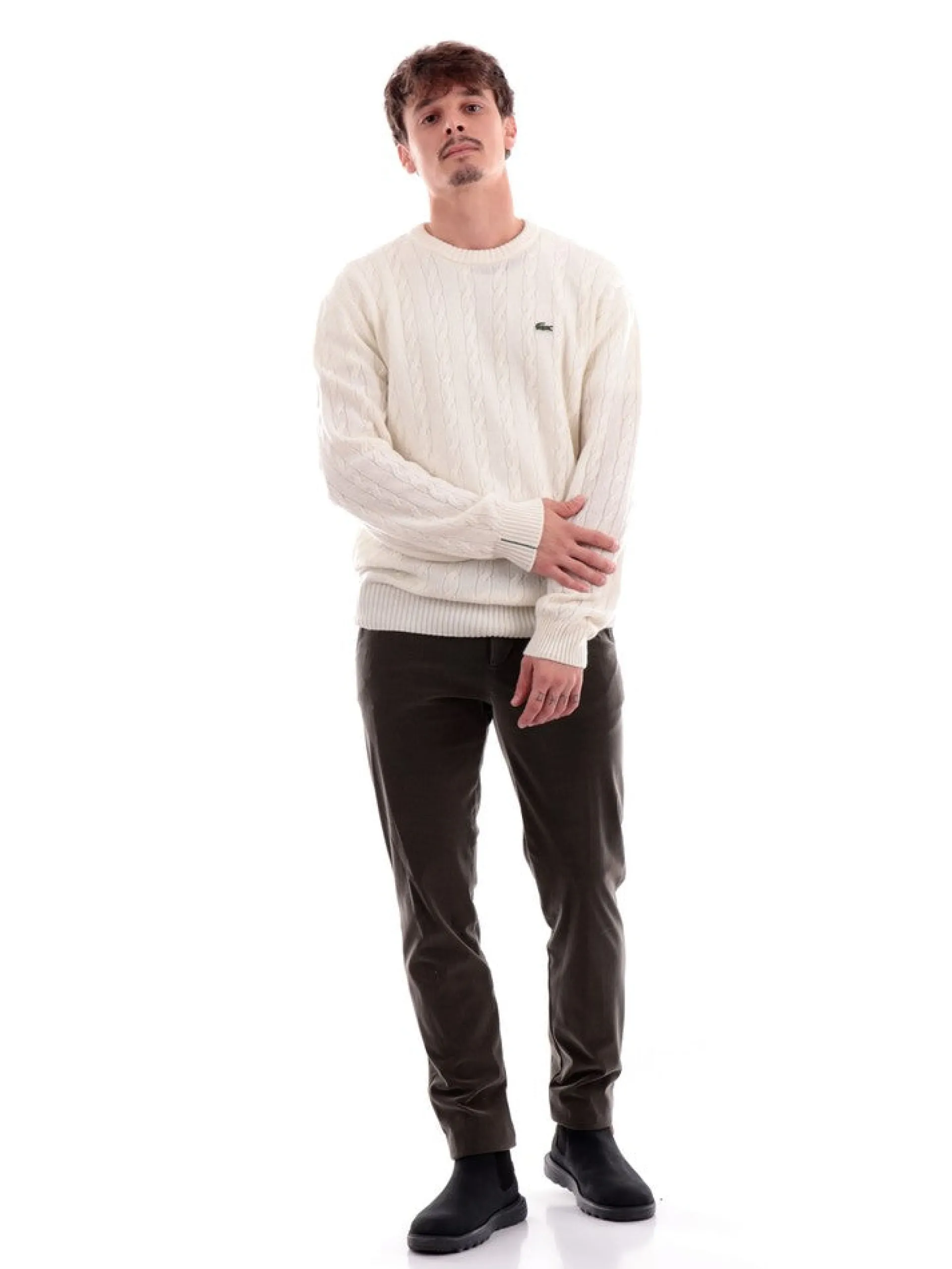 LACOSTE Maglie*Maglione bianco da uomo tessuto annodato AH8566