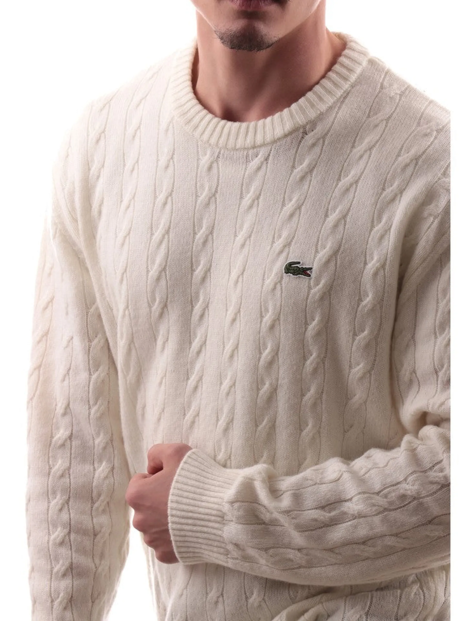 LACOSTE Maglie*Maglione bianco da uomo tessuto annodato AH8566