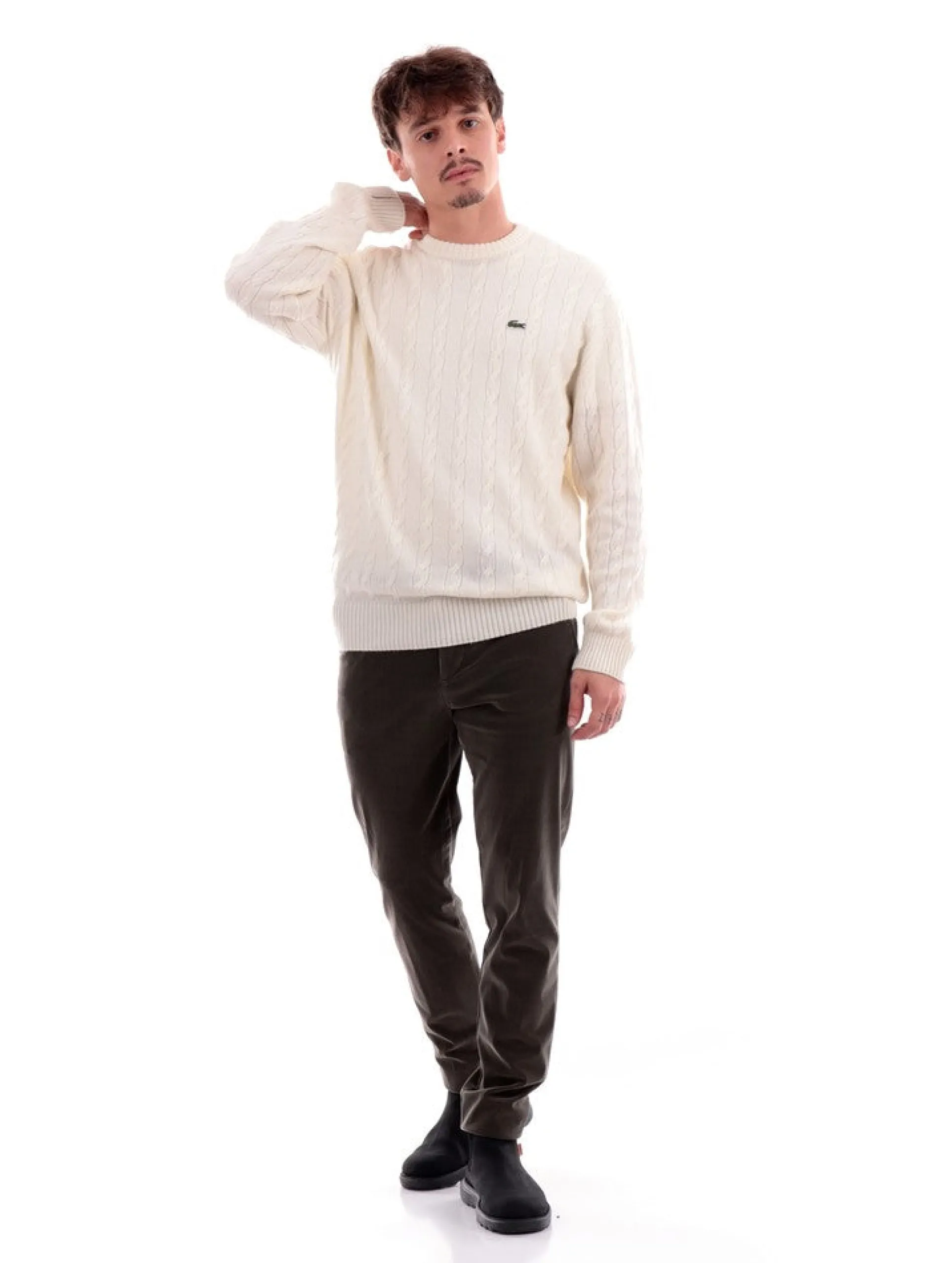 LACOSTE Maglie*Maglione bianco da uomo tessuto annodato AH8566