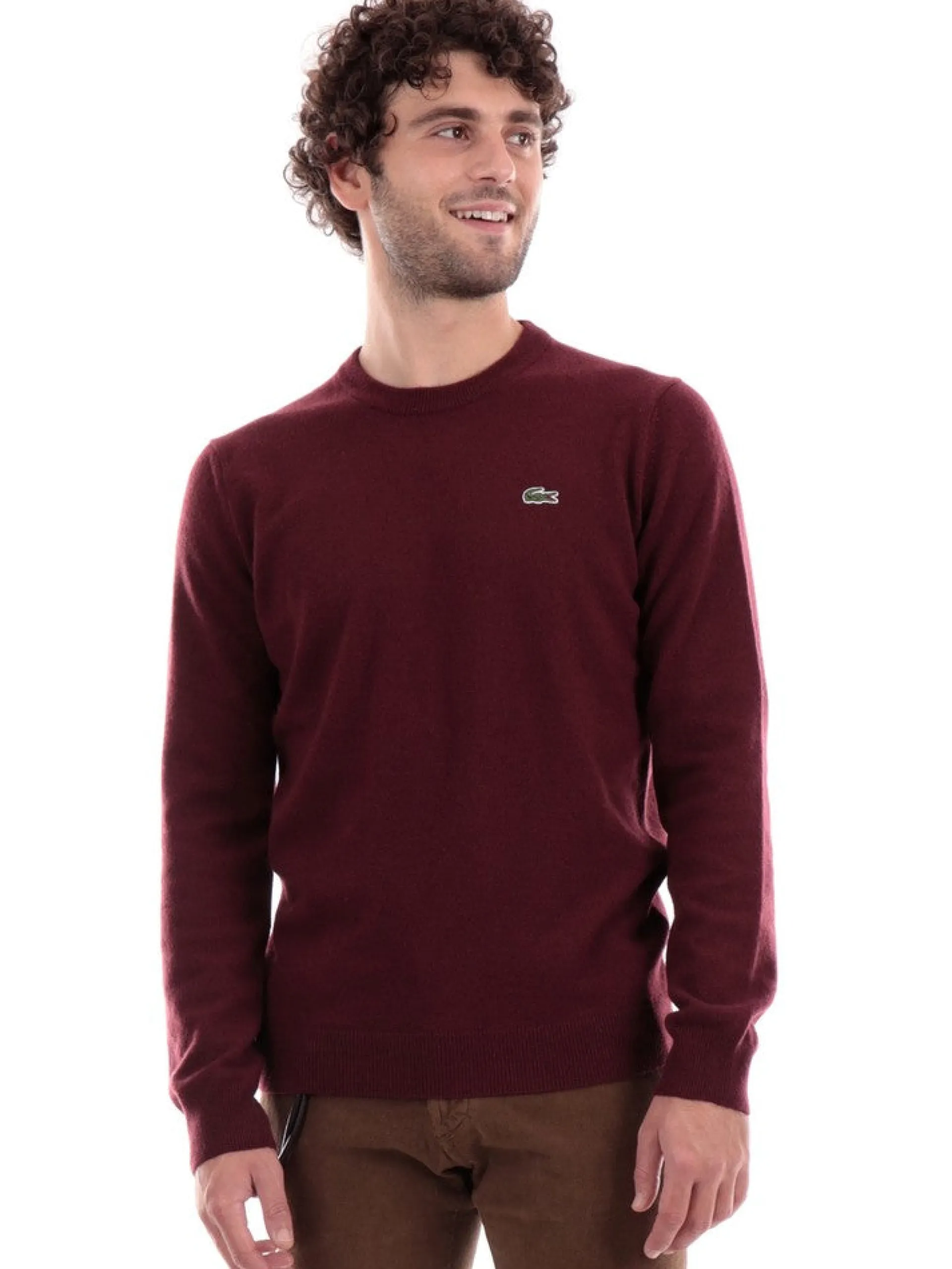 LACOSTE Maglie*Maglione bordeaux da uomo in lana AH3449