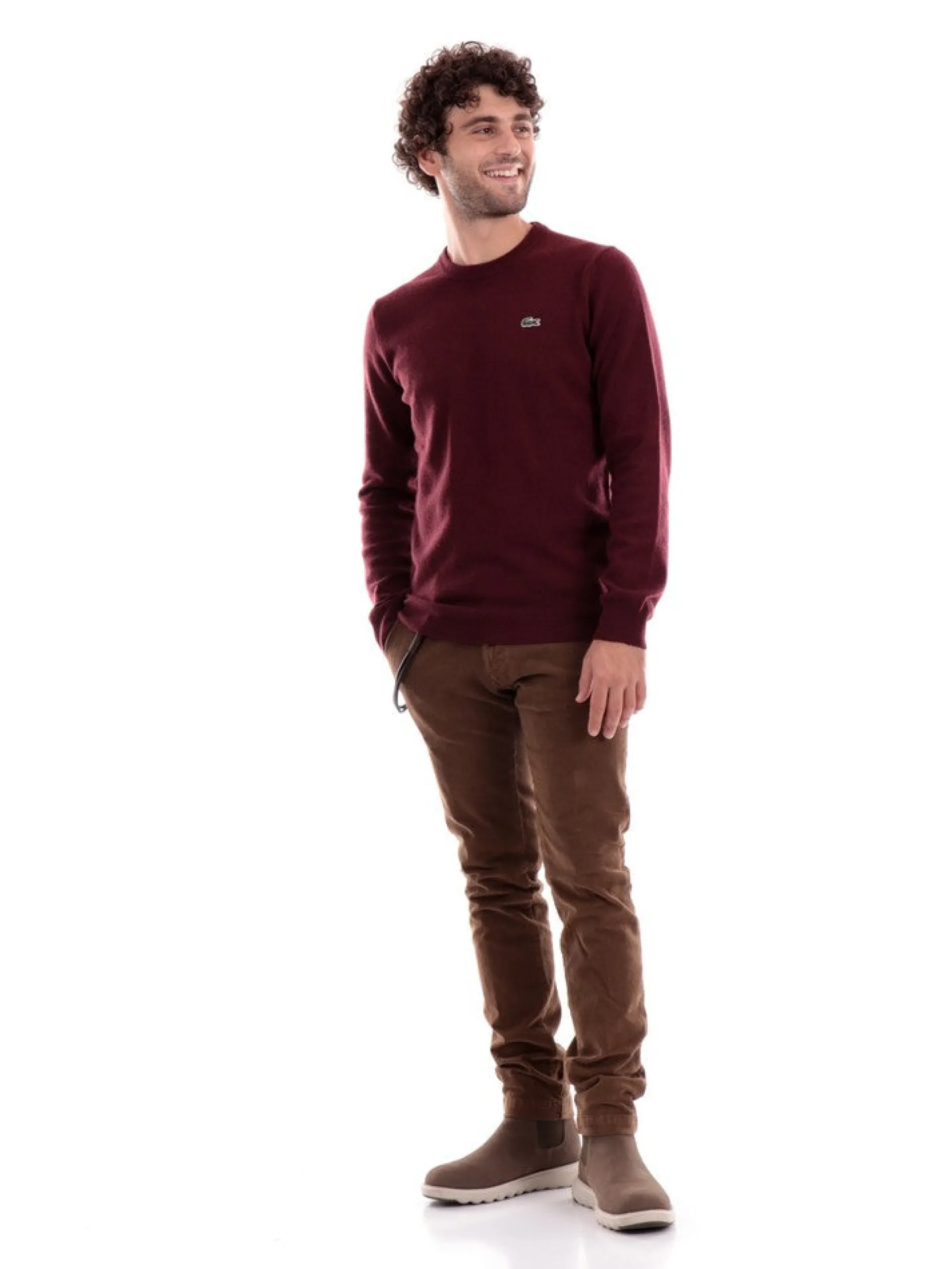 LACOSTE Maglie*Maglione bordeaux da uomo in lana AH3449
