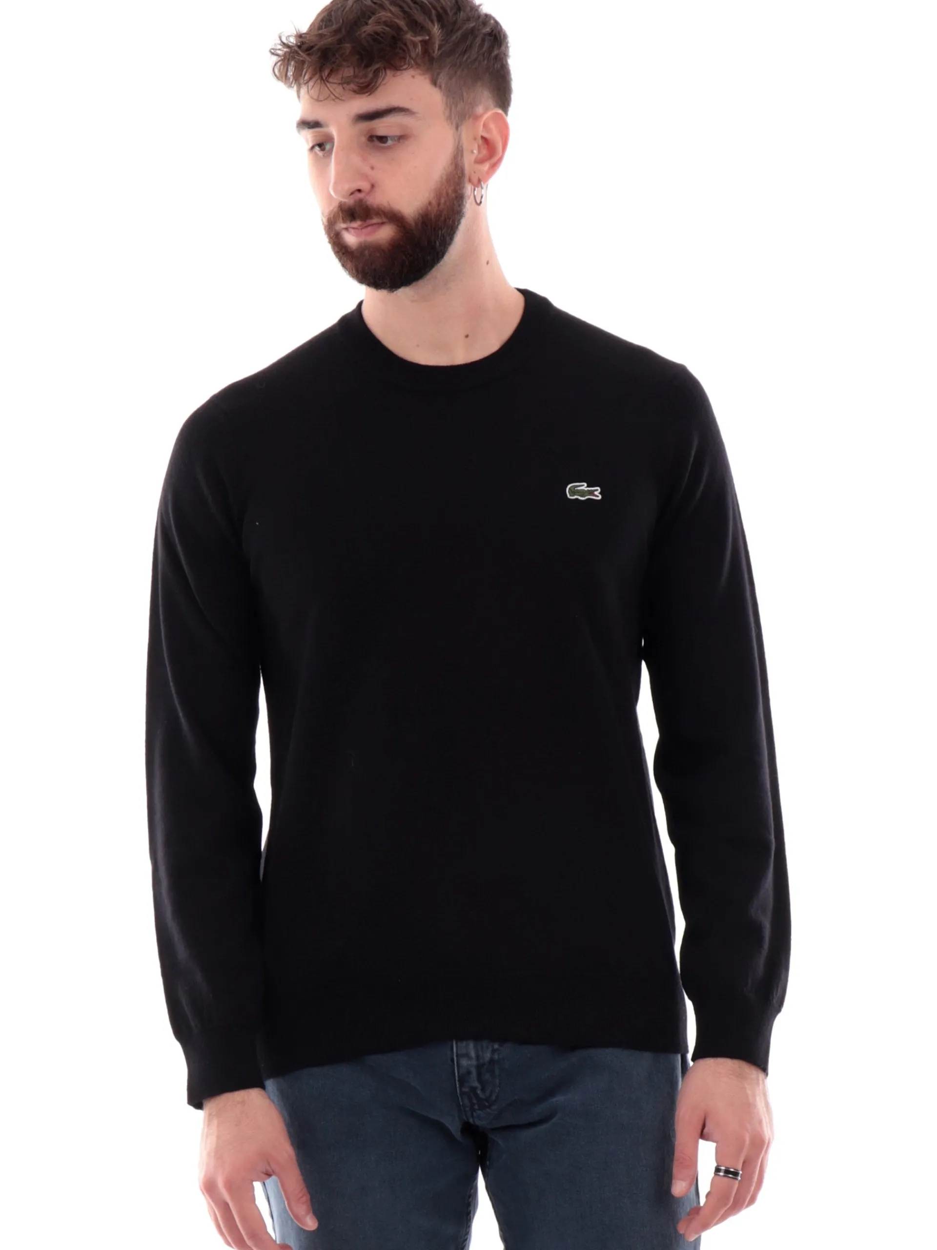 LACOSTE Maglie*Maglione nero da uomo pullover in maglia AH3225