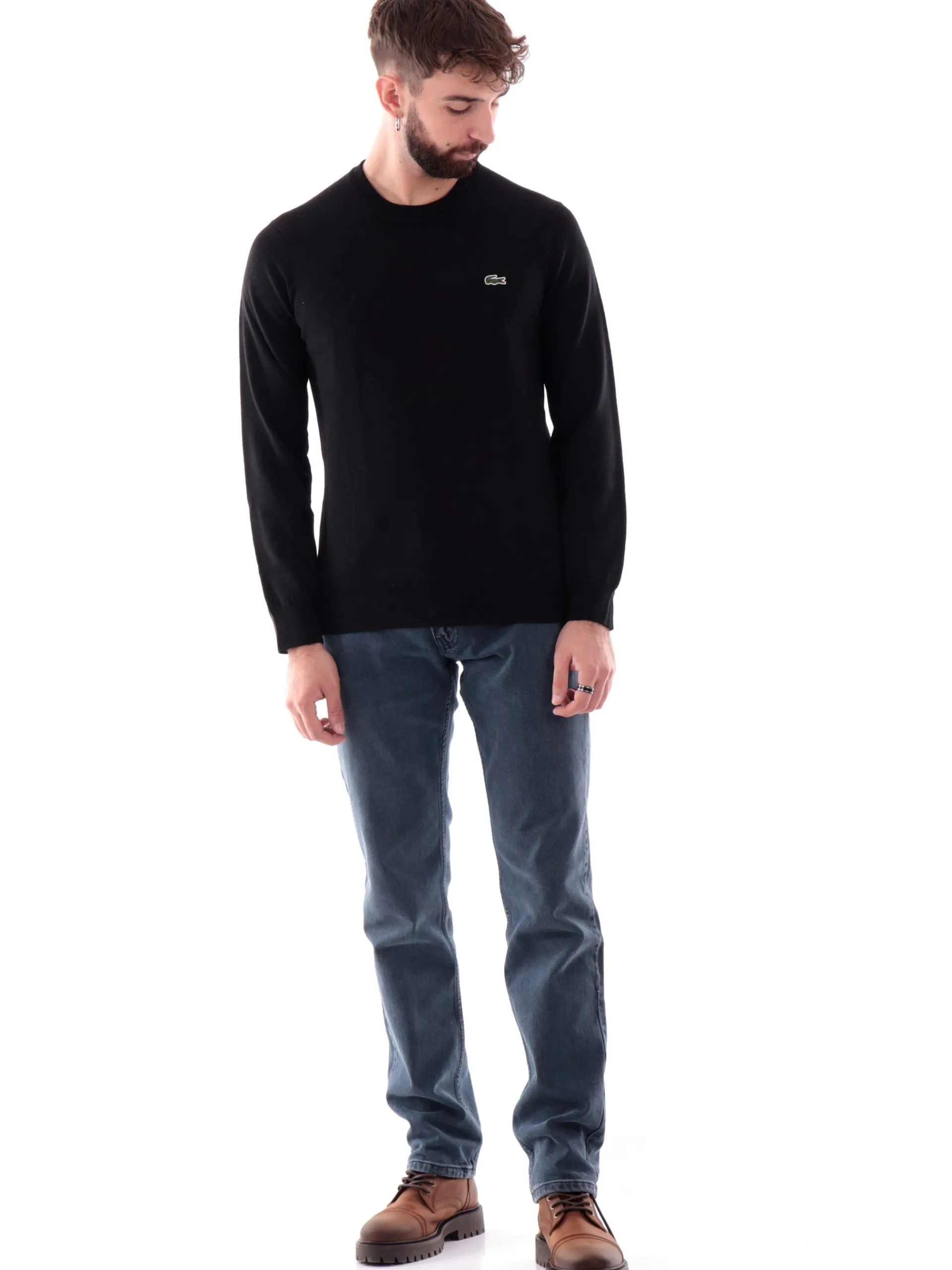 LACOSTE Maglie*Maglione nero da uomo pullover in maglia AH3225
