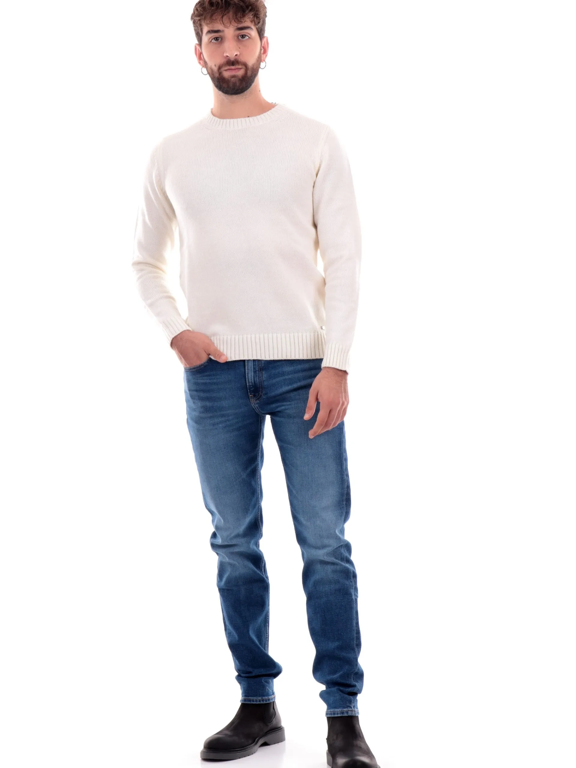 MARKUP Maglie*Maglione lana bianco da uomo girocollo MK20025