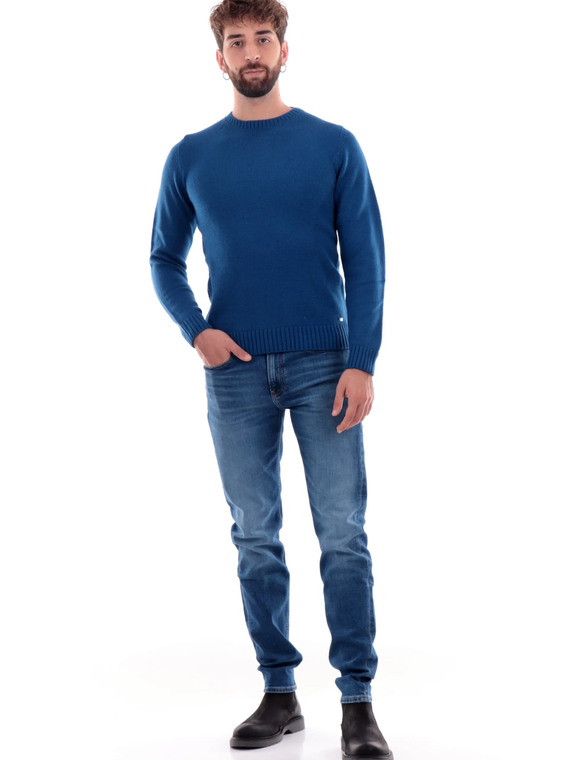 MARKUP Maglie*Maglione lana bluette da uomo girocollo MK20025