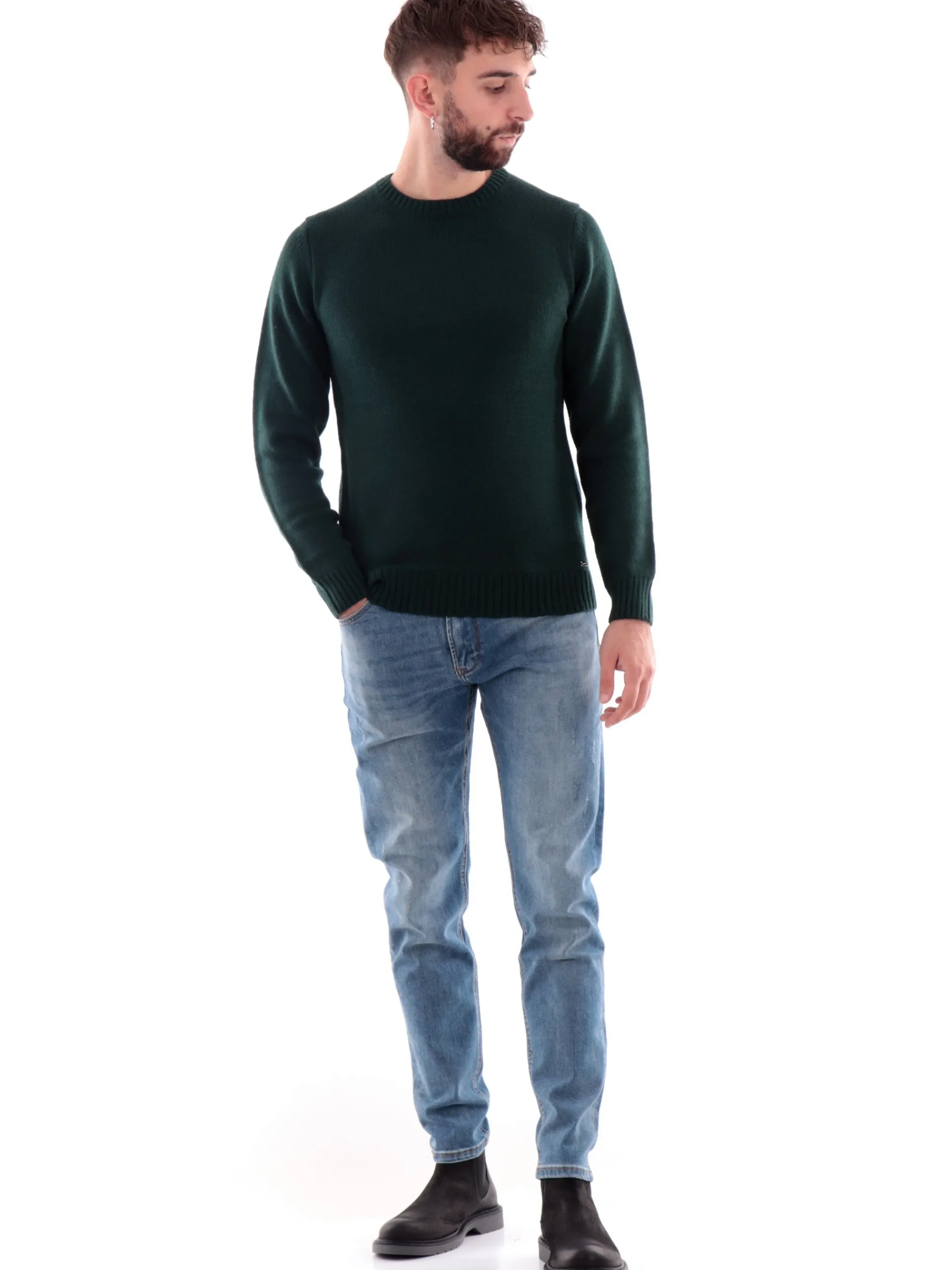 MARKUP Maglie*Maglione lana verde da uomo girocollo MK20025