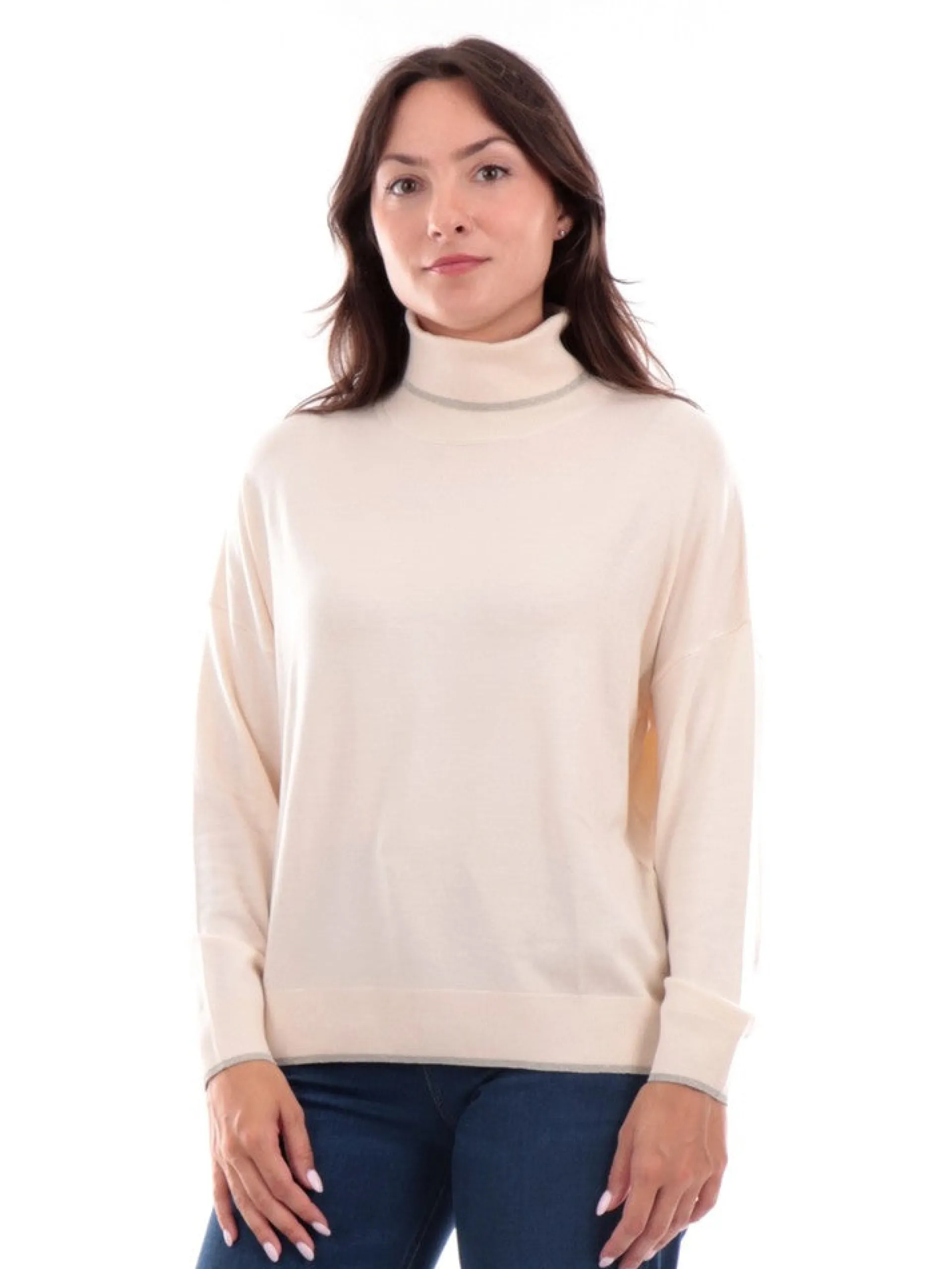 LIU JO MILANO Maglie*Maglione Liu Jo bianco da Donna Collo Alto con profili Lurex MF3390MS49I