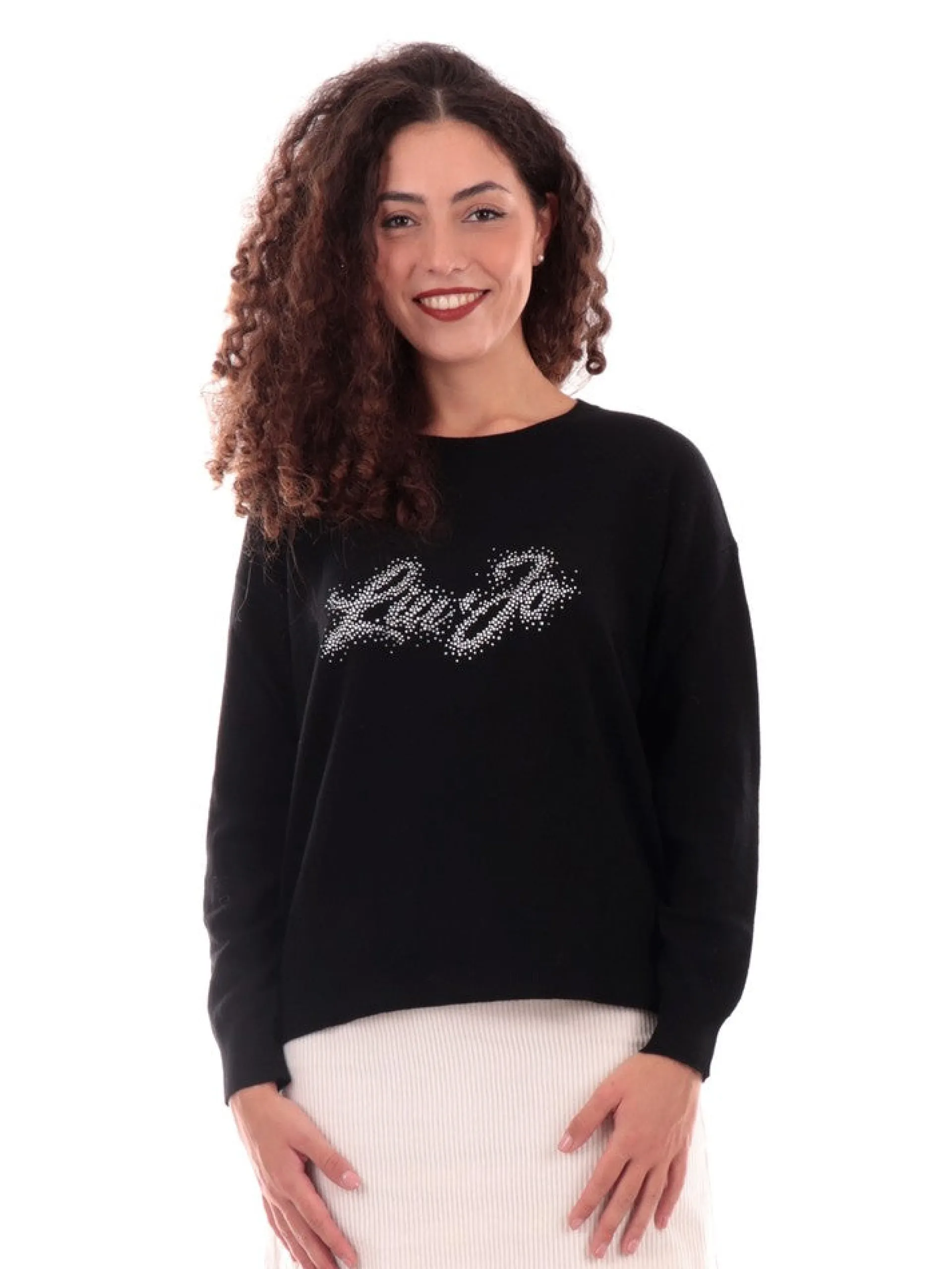 LIU JO MILANO Maglie*Maglione Liu Jo nero da donna con logo strass MF3365MS14G