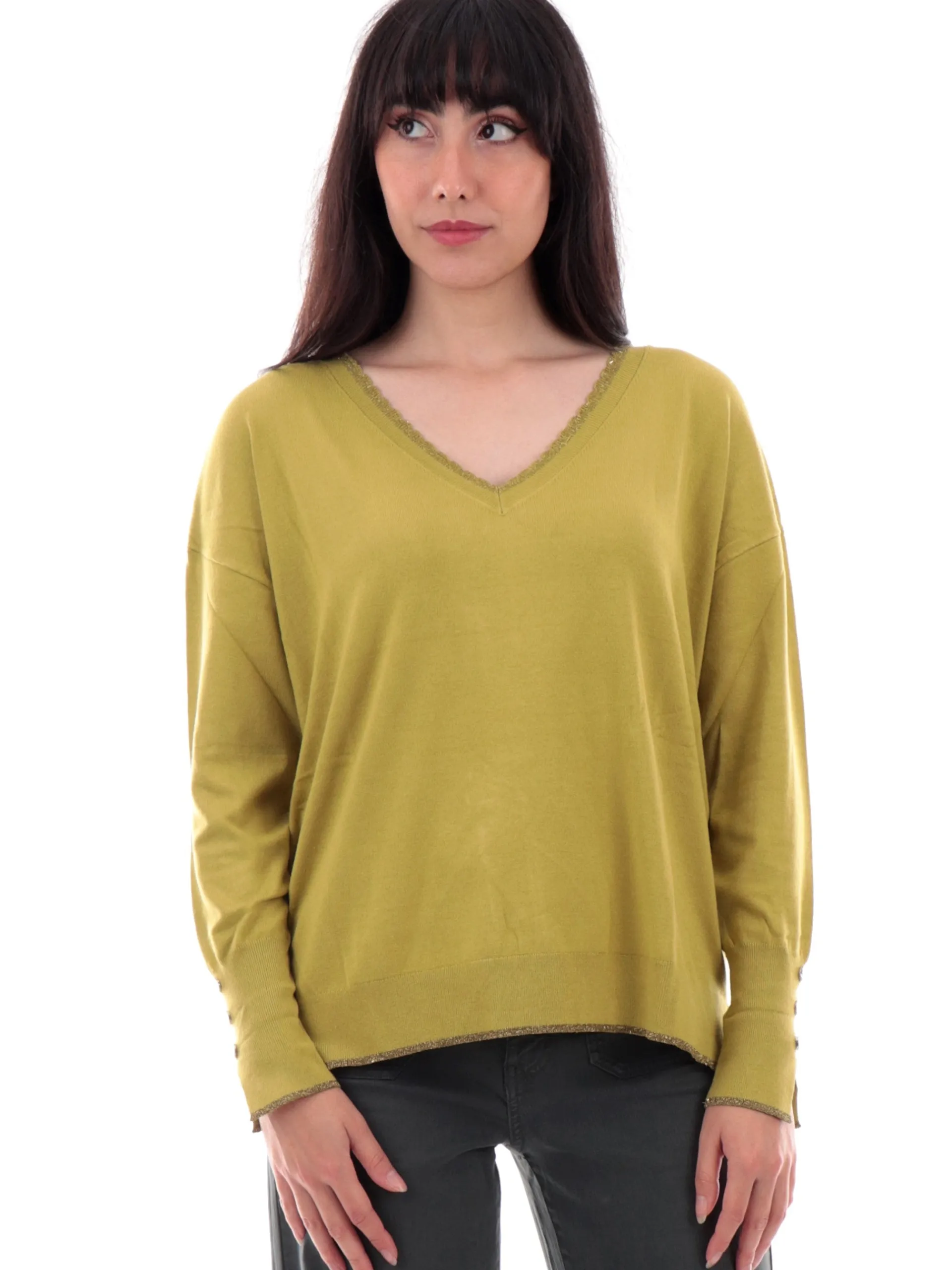 LIU JO MILANO Maglie*Maglione Liu Jo verde da donna scollo a V lurex WF4009MS49I