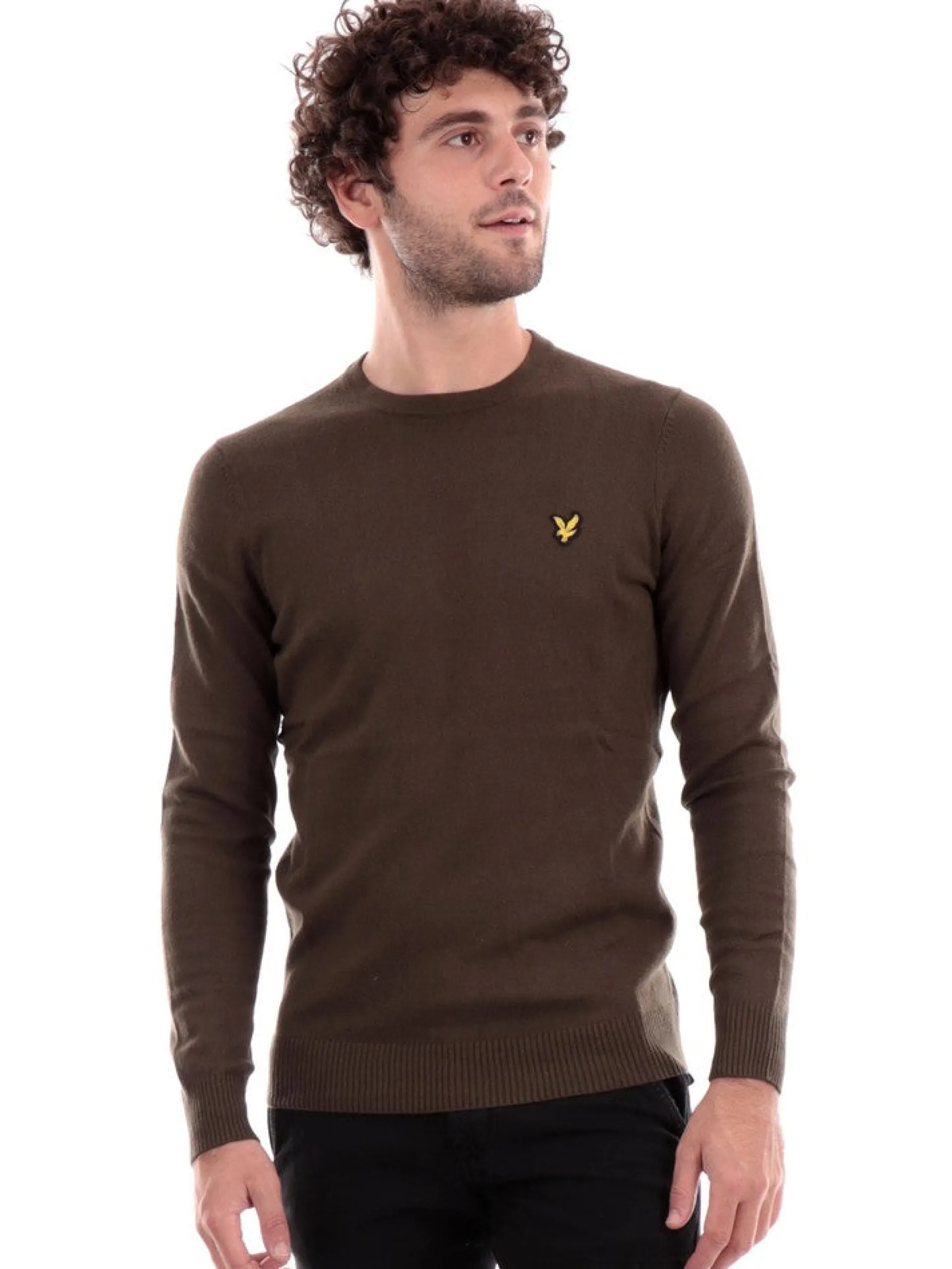 LYLE & SCOTT Maglie*Maglione Lyle Scott verde oliva da uomo Crew Neck Cotton Merino KN400VCE