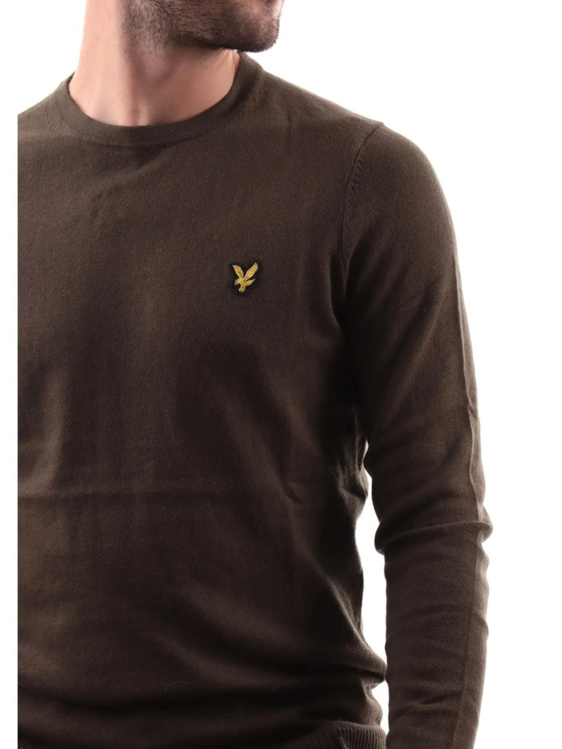 LYLE & SCOTT Maglie*Maglione Lyle Scott verde oliva da uomo Crew Neck Cotton Merino KN400VCE