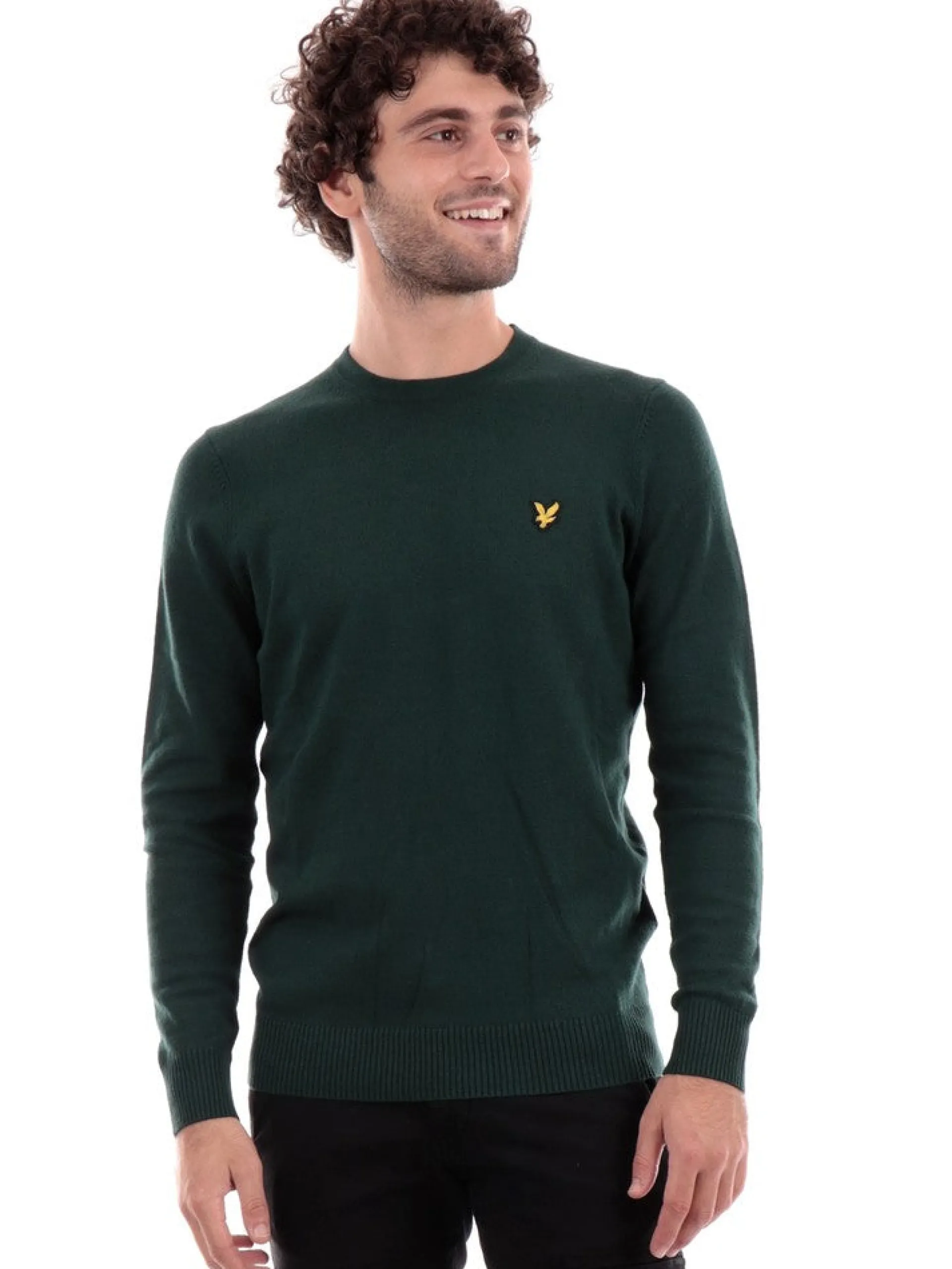 LYLE & SCOTT Maglie*Maglione Lyle Scott verde da uomo Crew Neck Cotton Merino KN400VCE