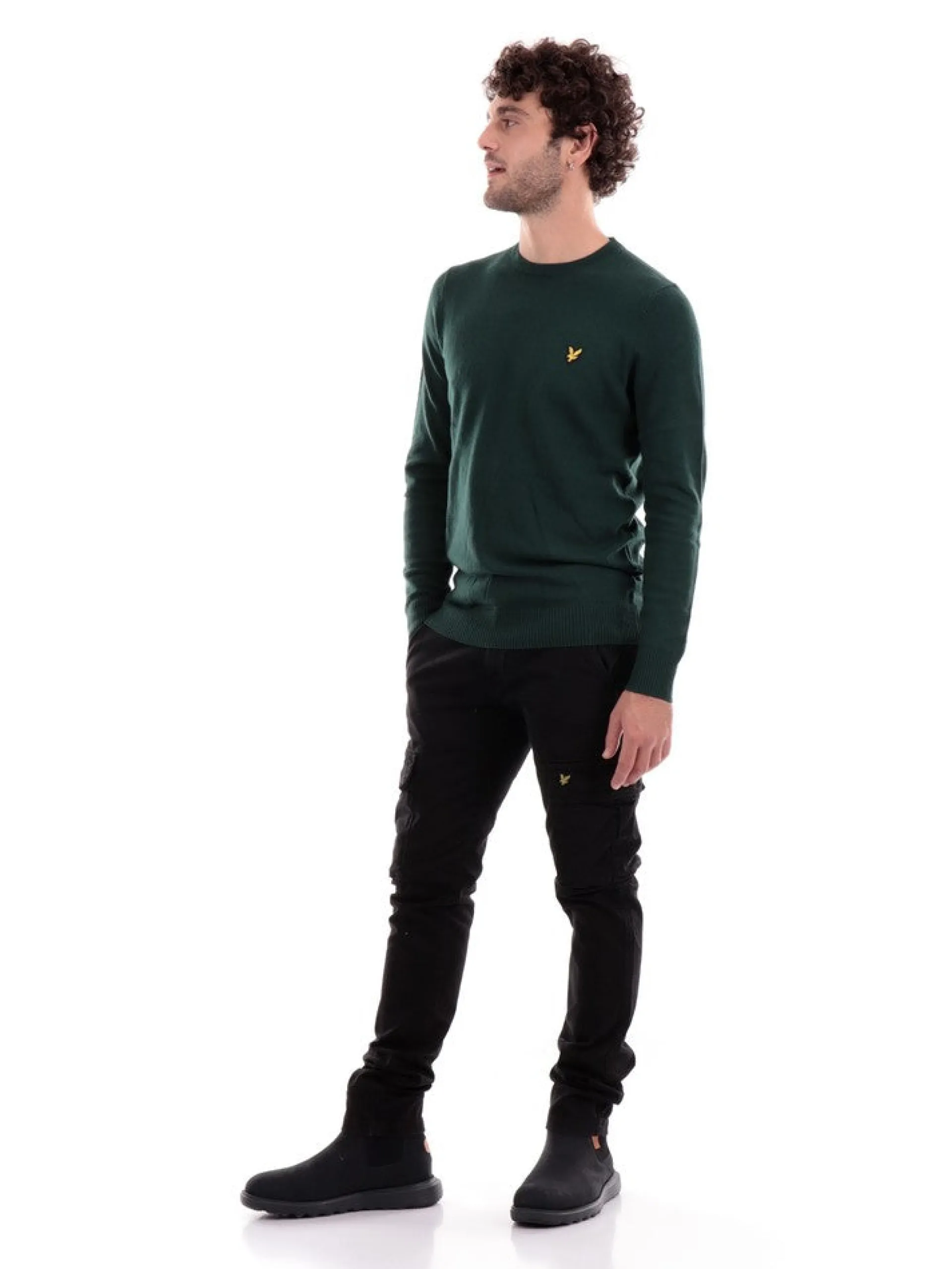 LYLE & SCOTT Maglie*Maglione Lyle Scott verde da uomo Crew Neck Cotton Merino KN400VCE